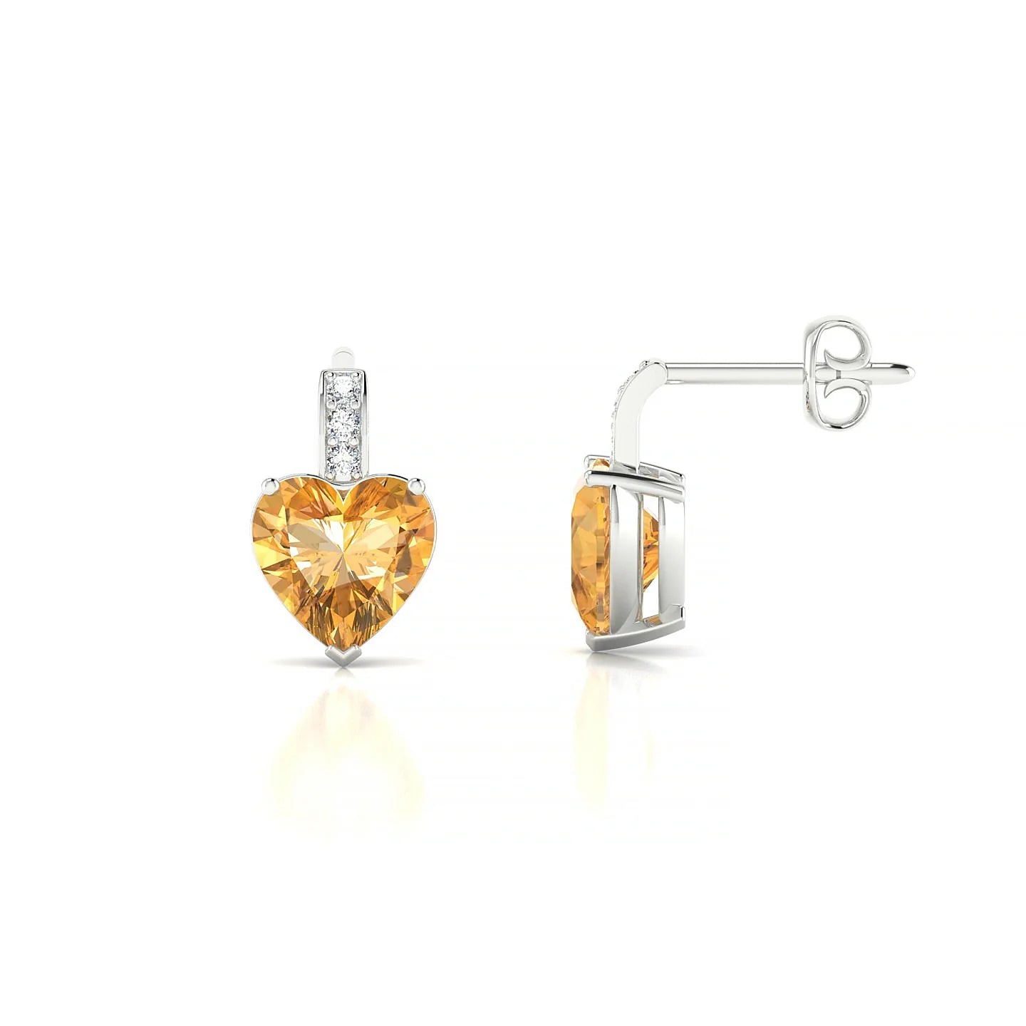 Exquisite | 18k White Gold 6 mm Heart Citrine Earrings