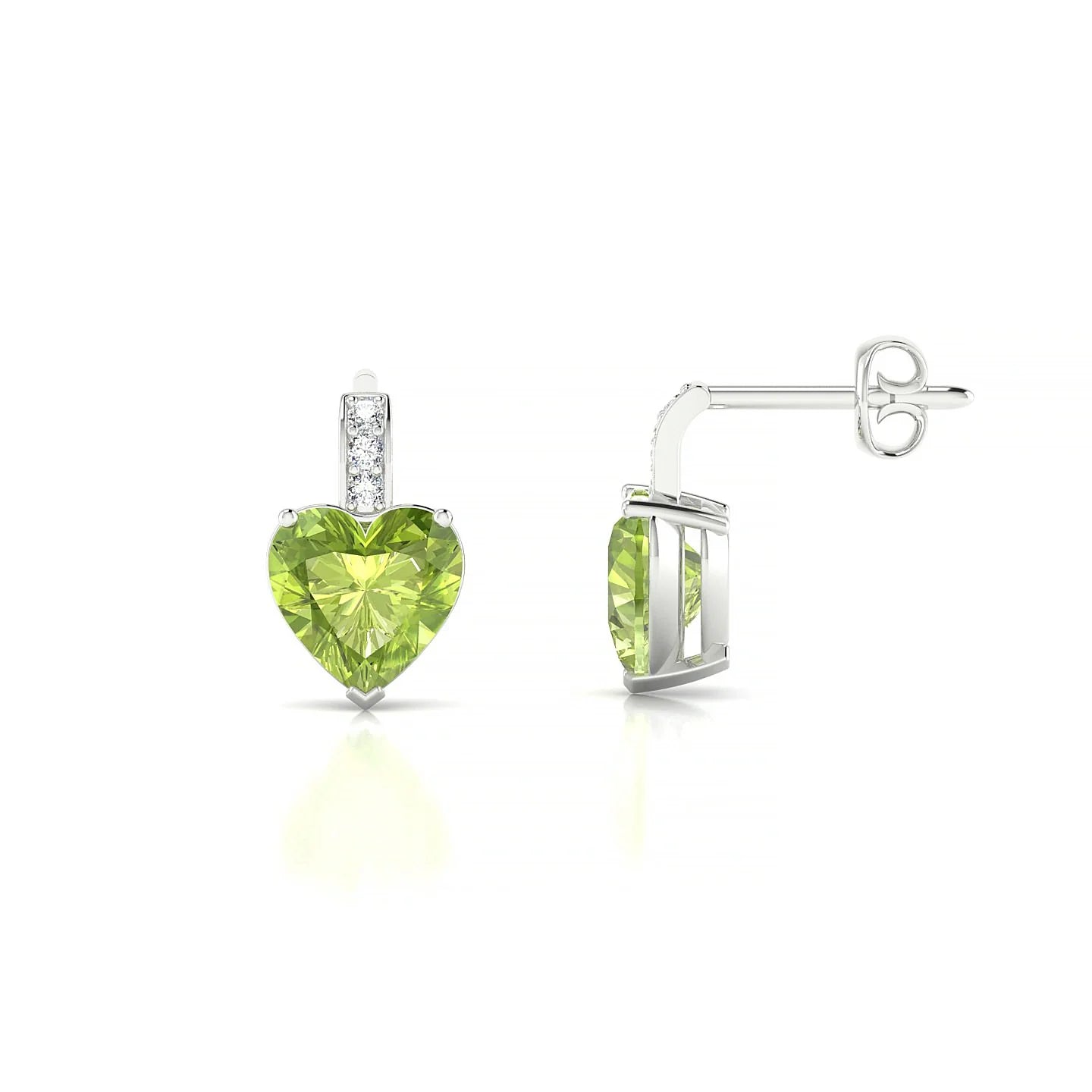 Exquisite | 18k White Gold 6 mm Heart Peridot Earrings