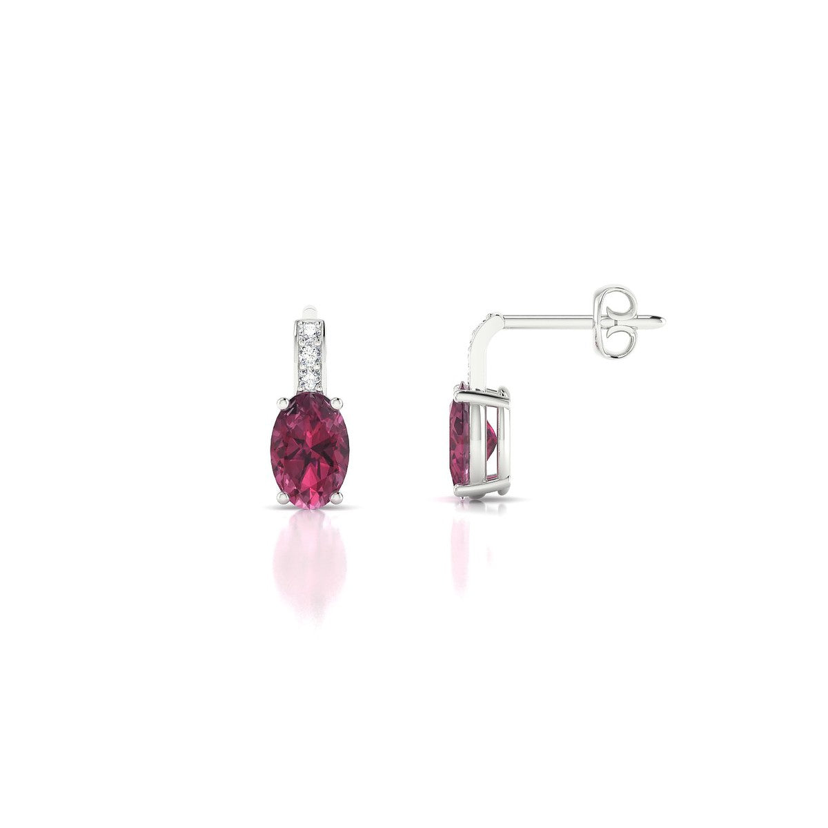 Exquisite | 18k White Gold 6 x 4 mm Oval Rhodolite Earrings