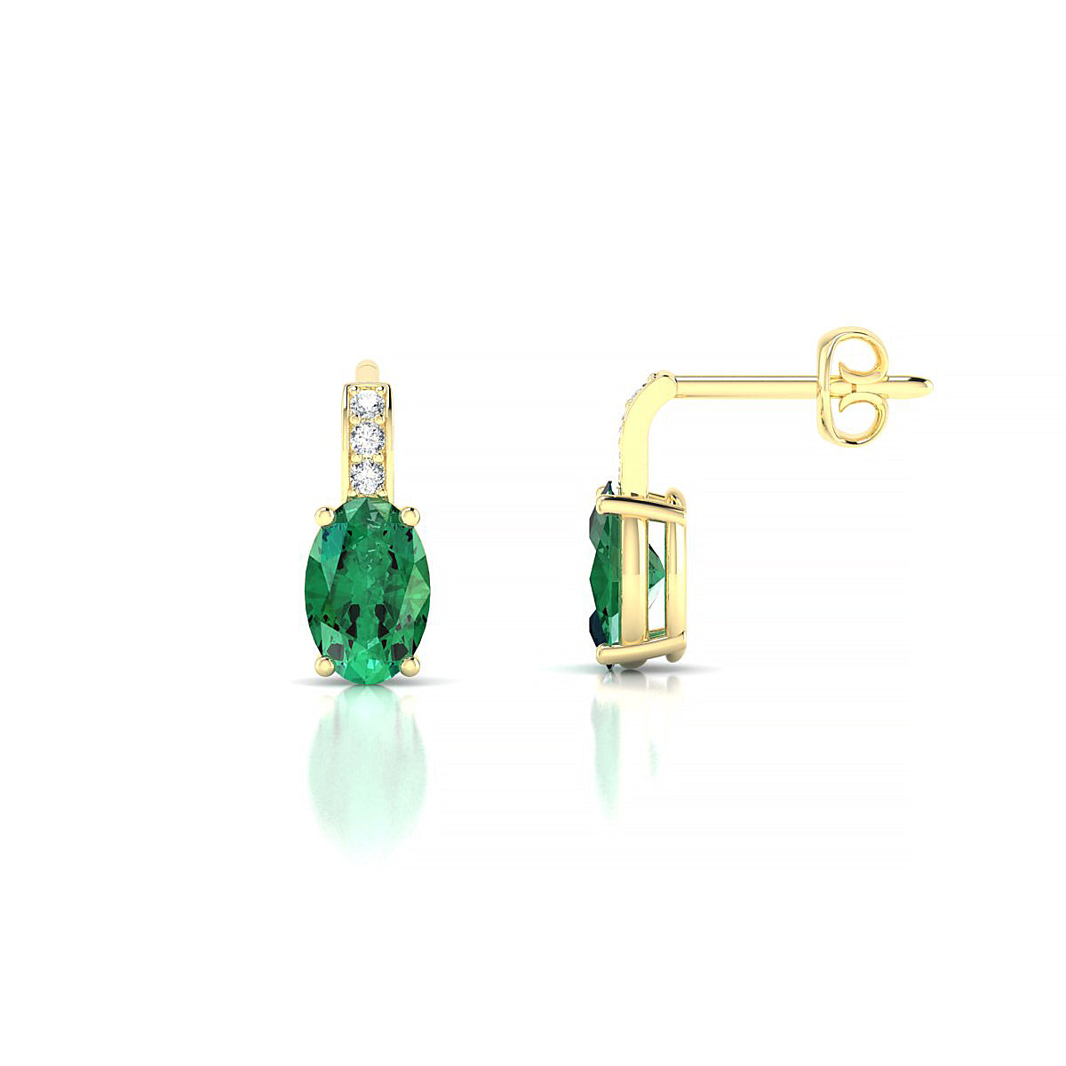 Exquisite | 18k Yellow Gold 6 x 4 mm Oval Emerald Earrings
