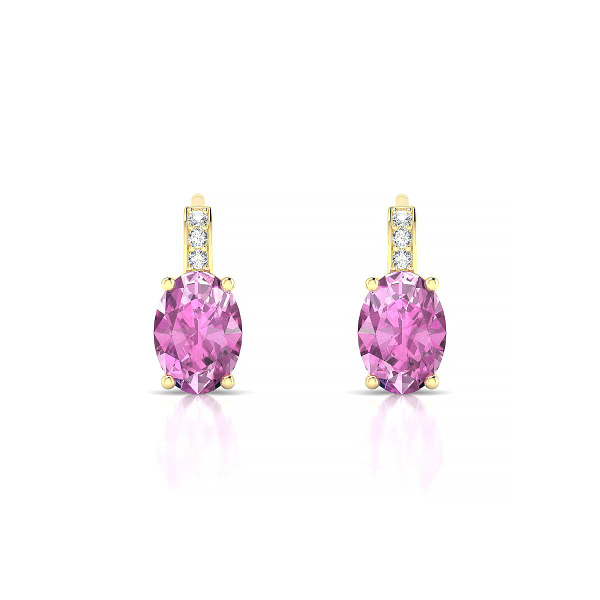Exquisite | 18k Yellow Gold 7 x 5 mm Oval Pink Sapphire Earrings