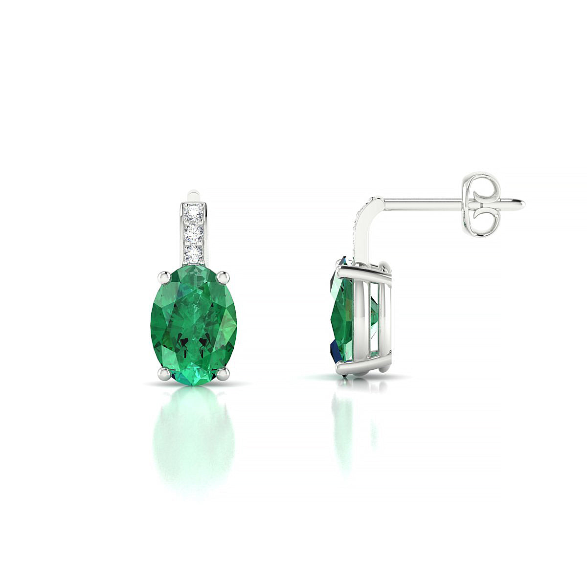 Exquisite | 18k White Gold 7 x 5 mm Oval Emerald Earrings
