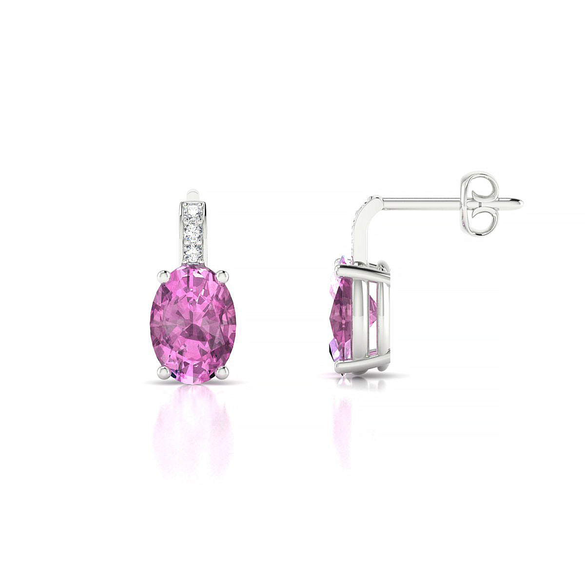 Exquisite | 18k White Gold 7 x 5 mm Oval Pink Sapphire Earrings