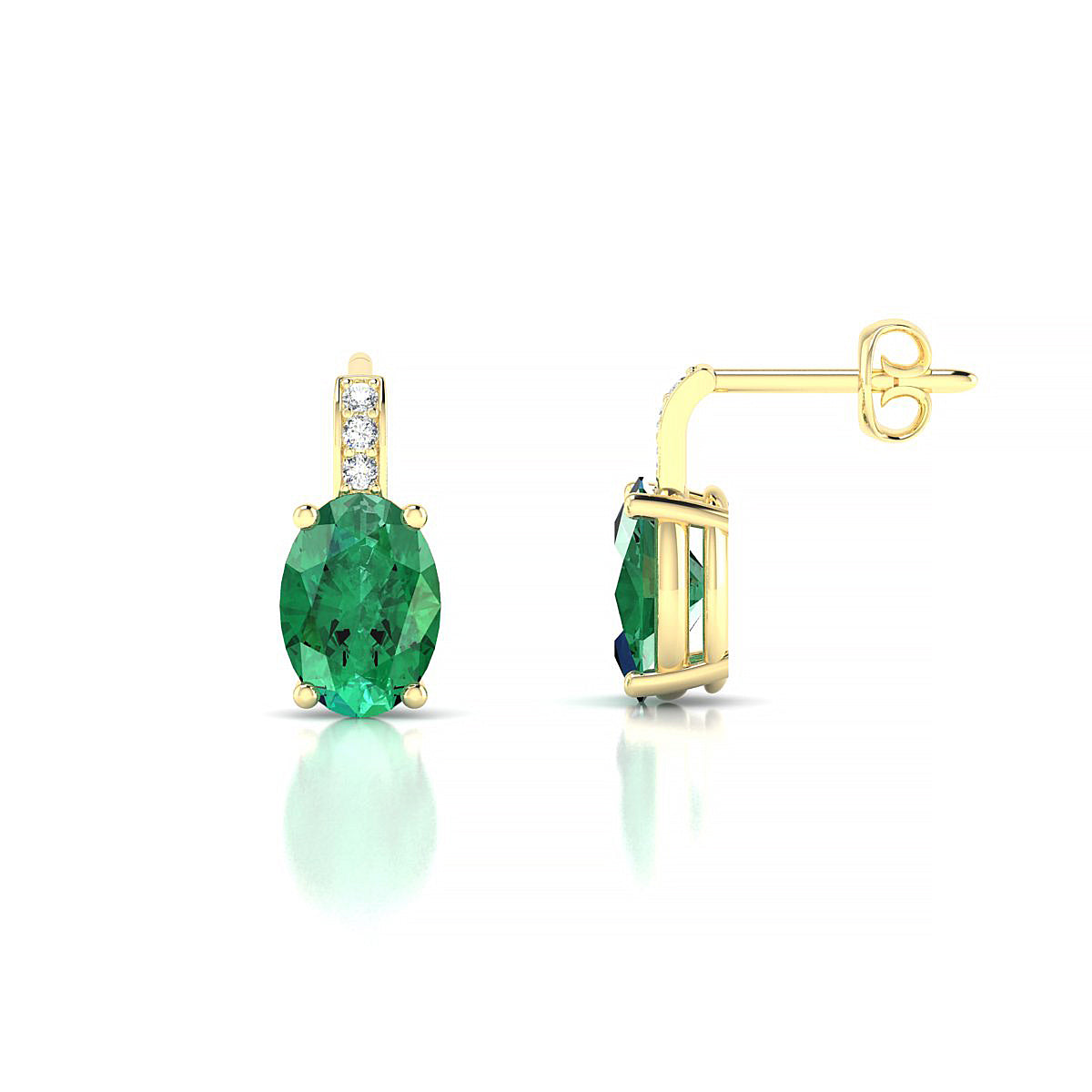 Exquisite | 18k Yellow Gold 7 x 5 mm Oval Emerald Earrings