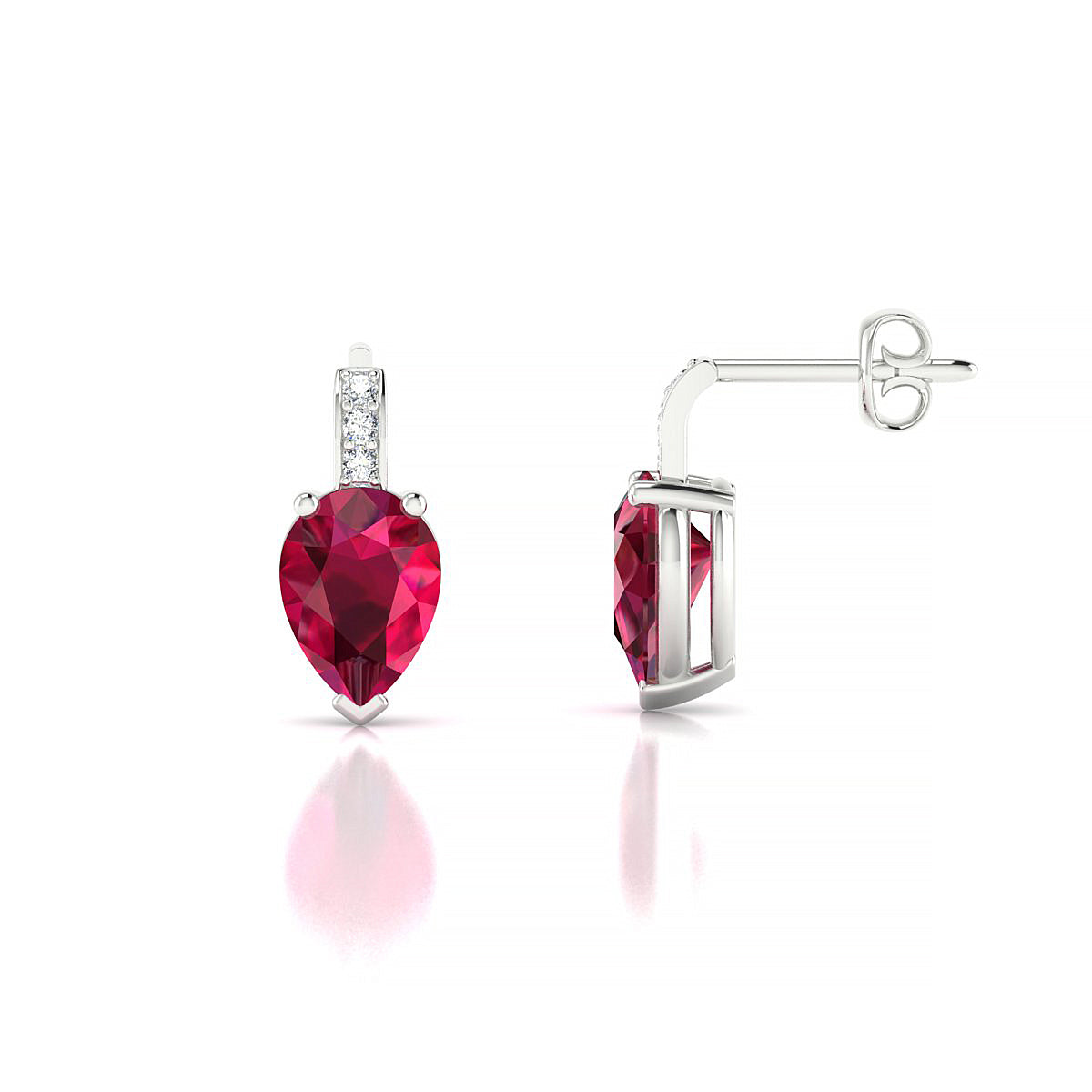 Exquisite | 18k White Gold 7 x 5 mm Pear Ruby Earrings