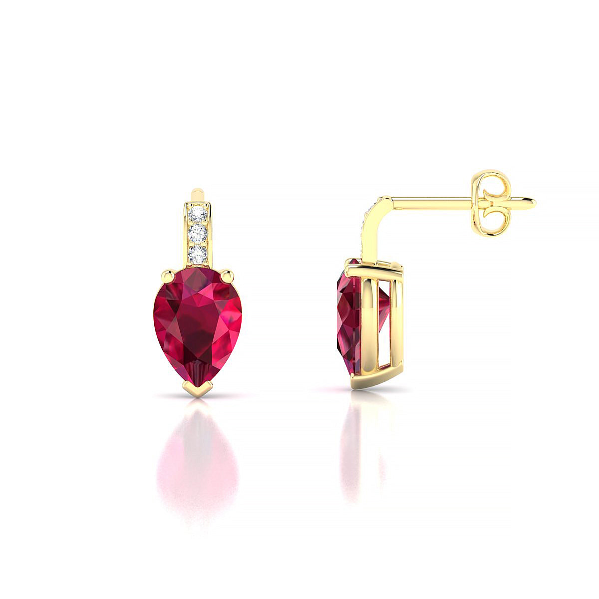 Exquisite | 18k Yellow Gold 7 x 5 mm Pear Ruby Earrings