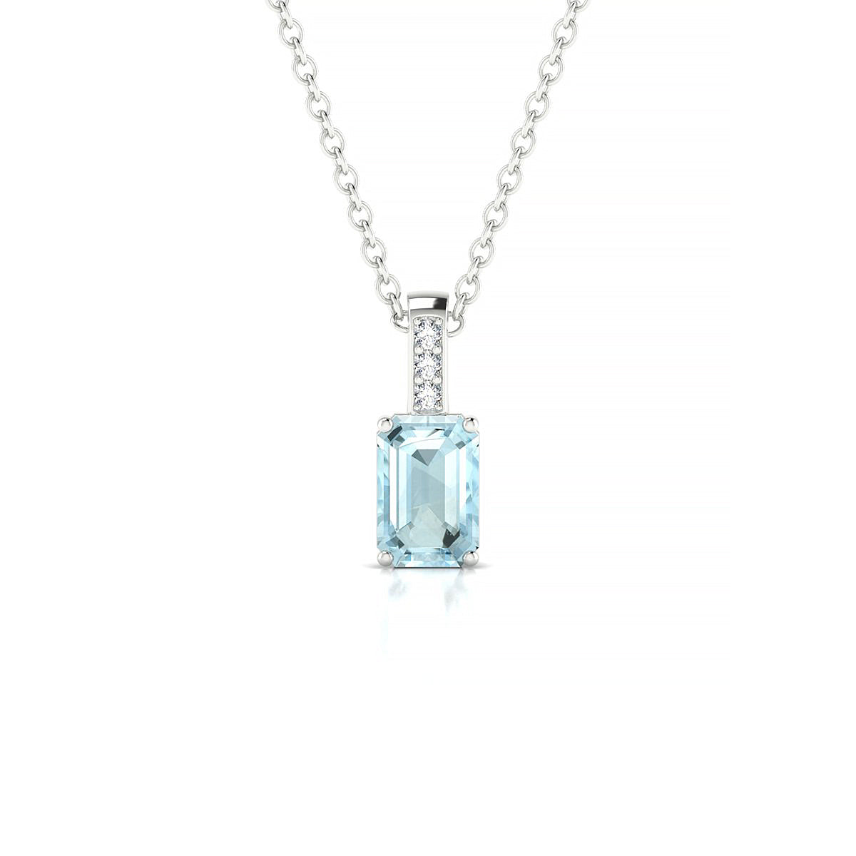 Exquisite | 18k White Gold 6 x 4 mm Emerald Aquamarine Pendant