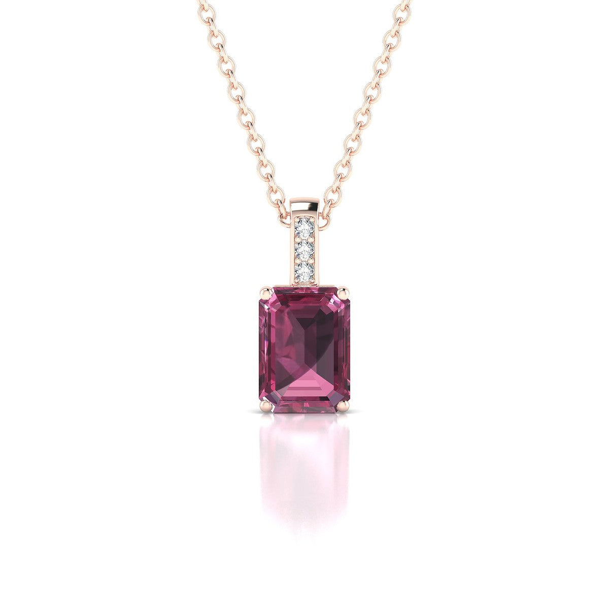 Exquisite | 18k Rose Gold 7 x 5 mm Emerald Rhodolite Pendant