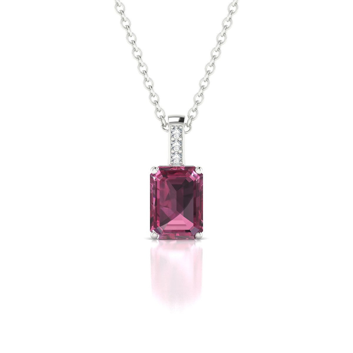Exquisite | 18k White Gold 7 x 5 mm Emerald Rhodolite Pendant