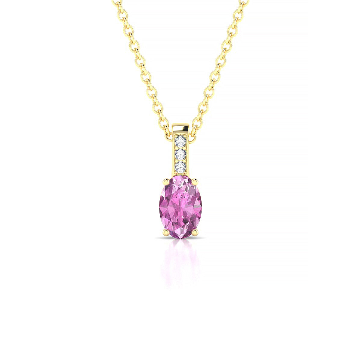 Exquisite | 18k Yellow Gold 6 x 4 mm Oval Pink Sapphire Pendant