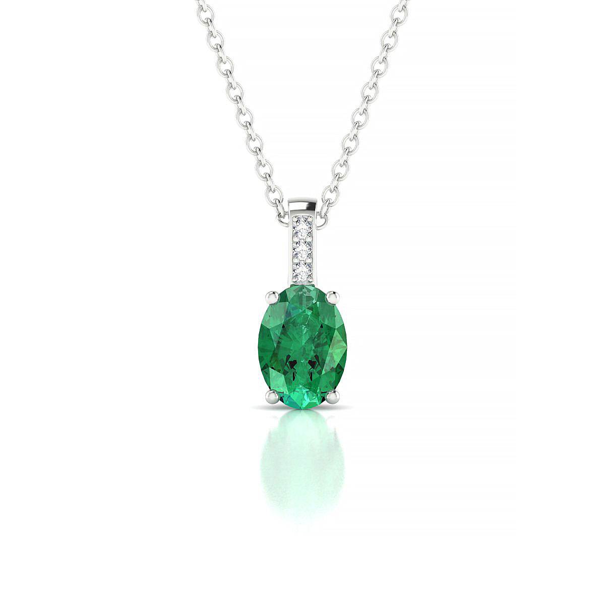 Exquisite | 18k White Gold 7 x 5 mm Oval Emerald Pendant