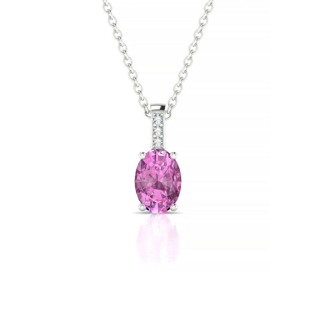 Exquisite | 18k White Gold 7 x 5 mm Oval Pink Sapphire Pendant