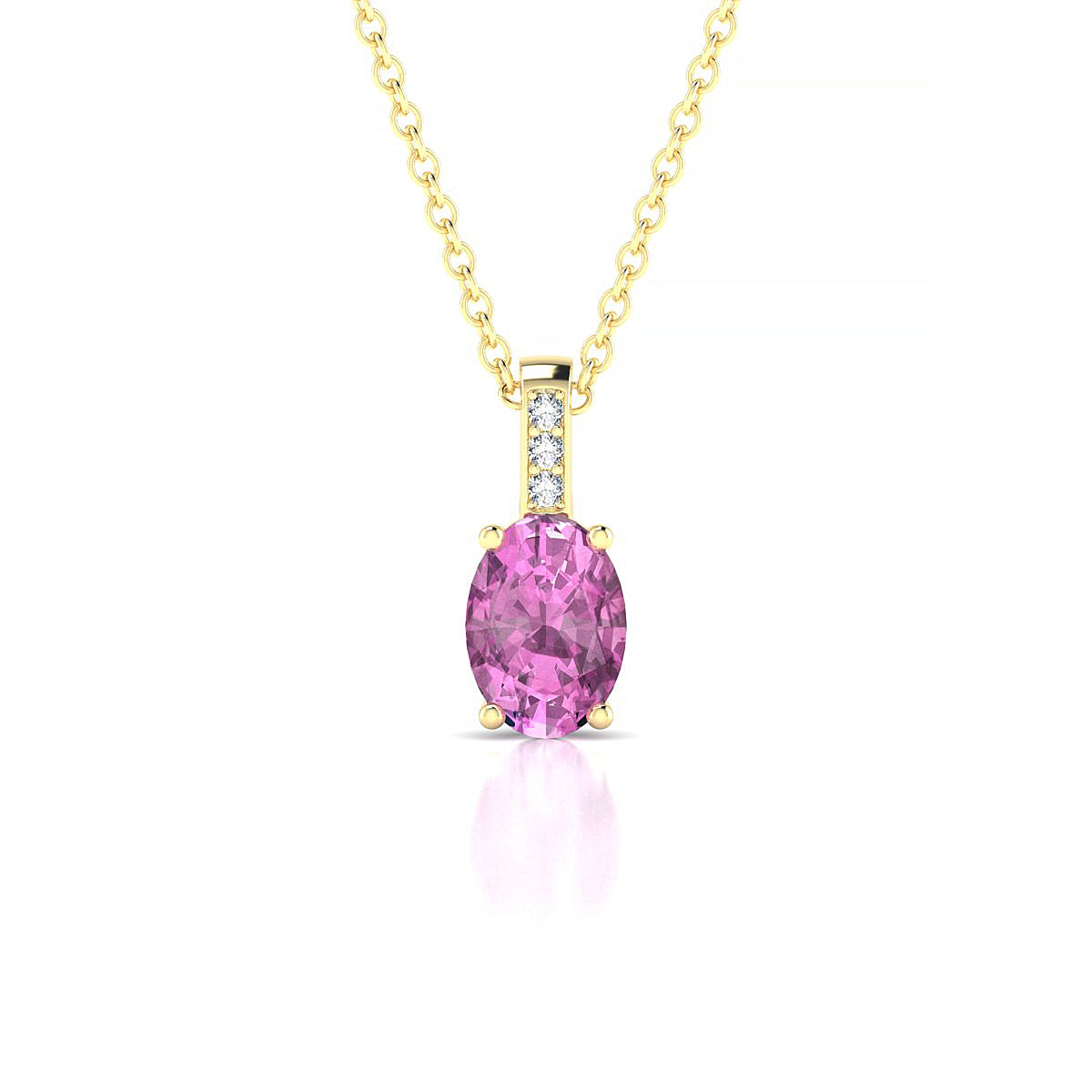Exquisite | 18k Yellow Gold 7 x 5 mm Oval Pink Sapphire Pendant