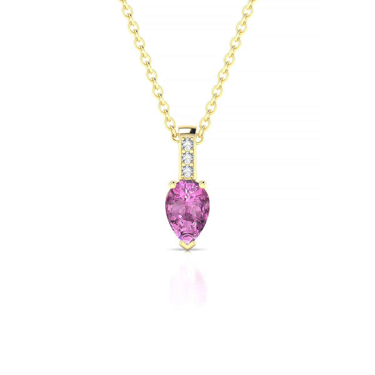 Exquisite | 18k Yellow Gold 6 x 4 mm Pear Pink Sapphire Pendant