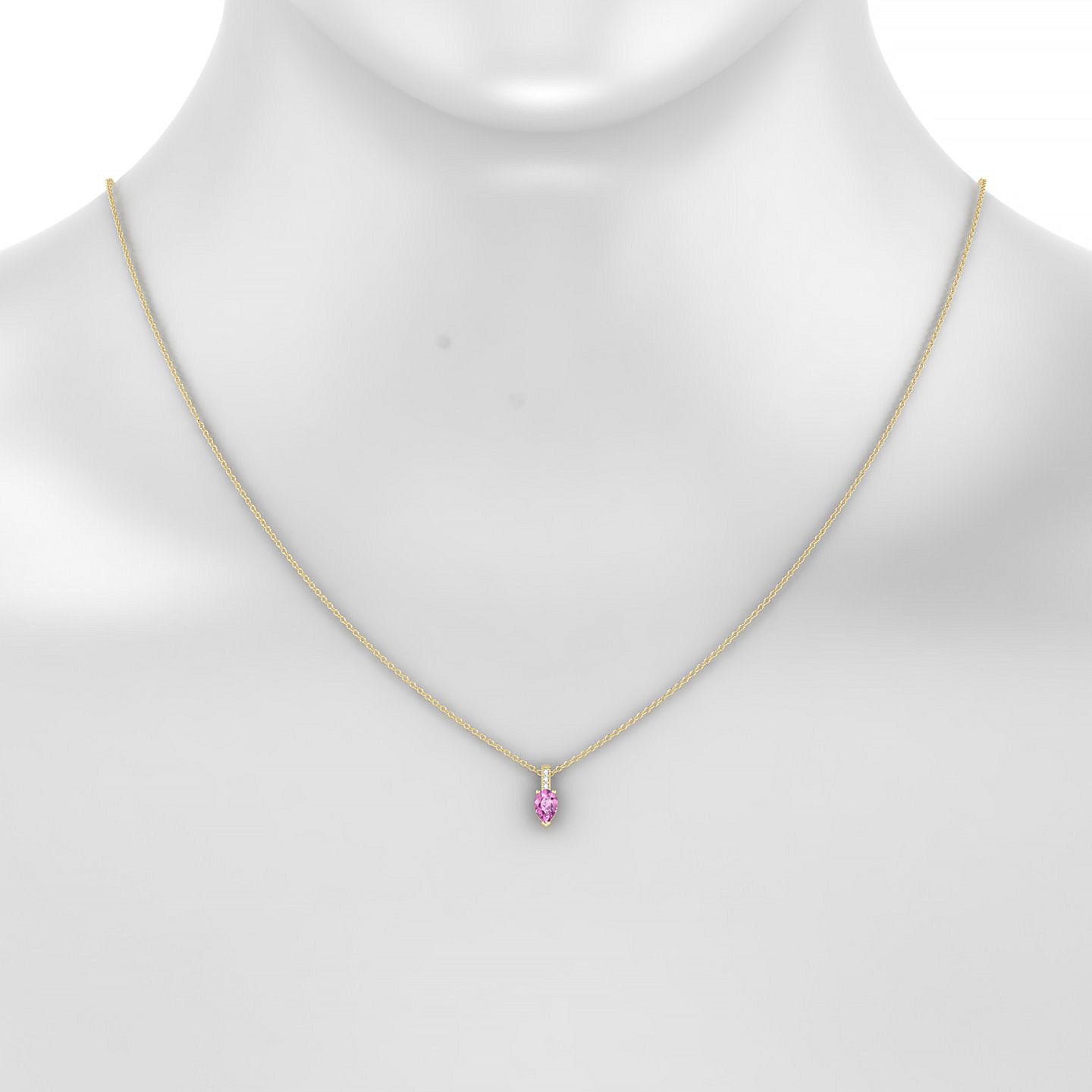 Exquisite | 18k Yellow Gold 6 x 4 mm Pear Pink Sapphire Pendant