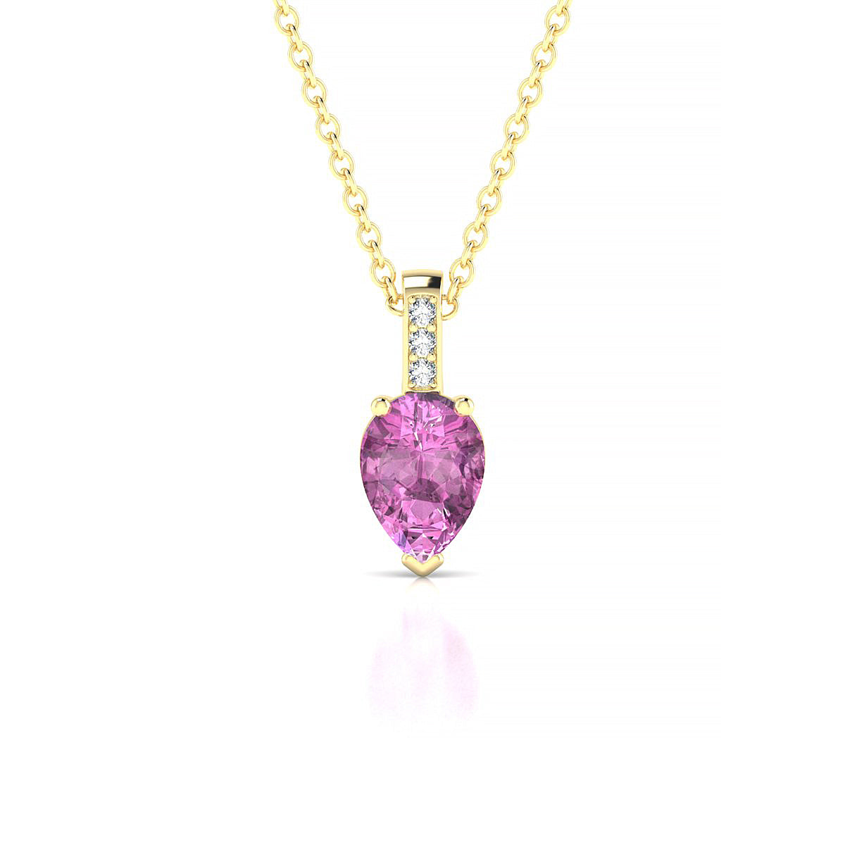Exquisite | 18k Yellow Gold 7 x 5 mm Pear Pink Sapphire Pendant