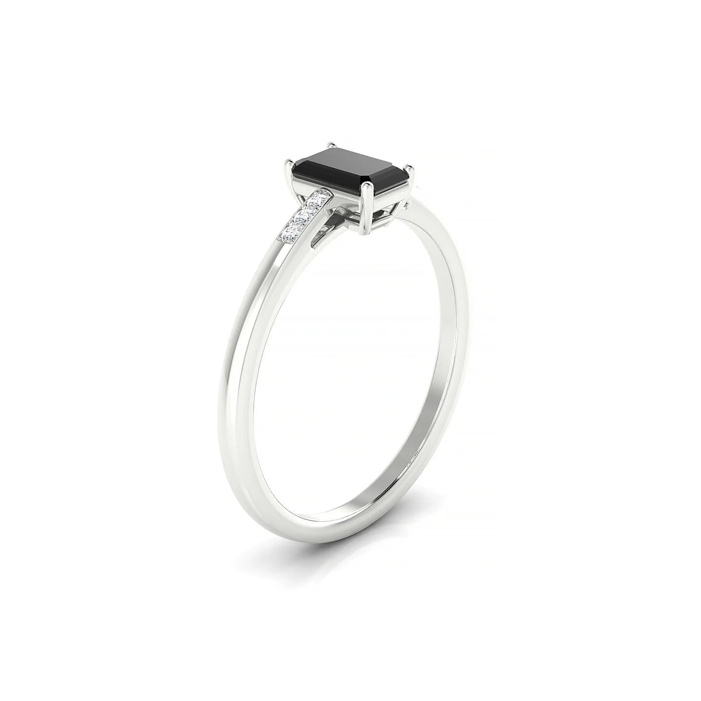 Exquisite | 18k White Gold 6 x 4 mm Emerald Black Diamond Ring