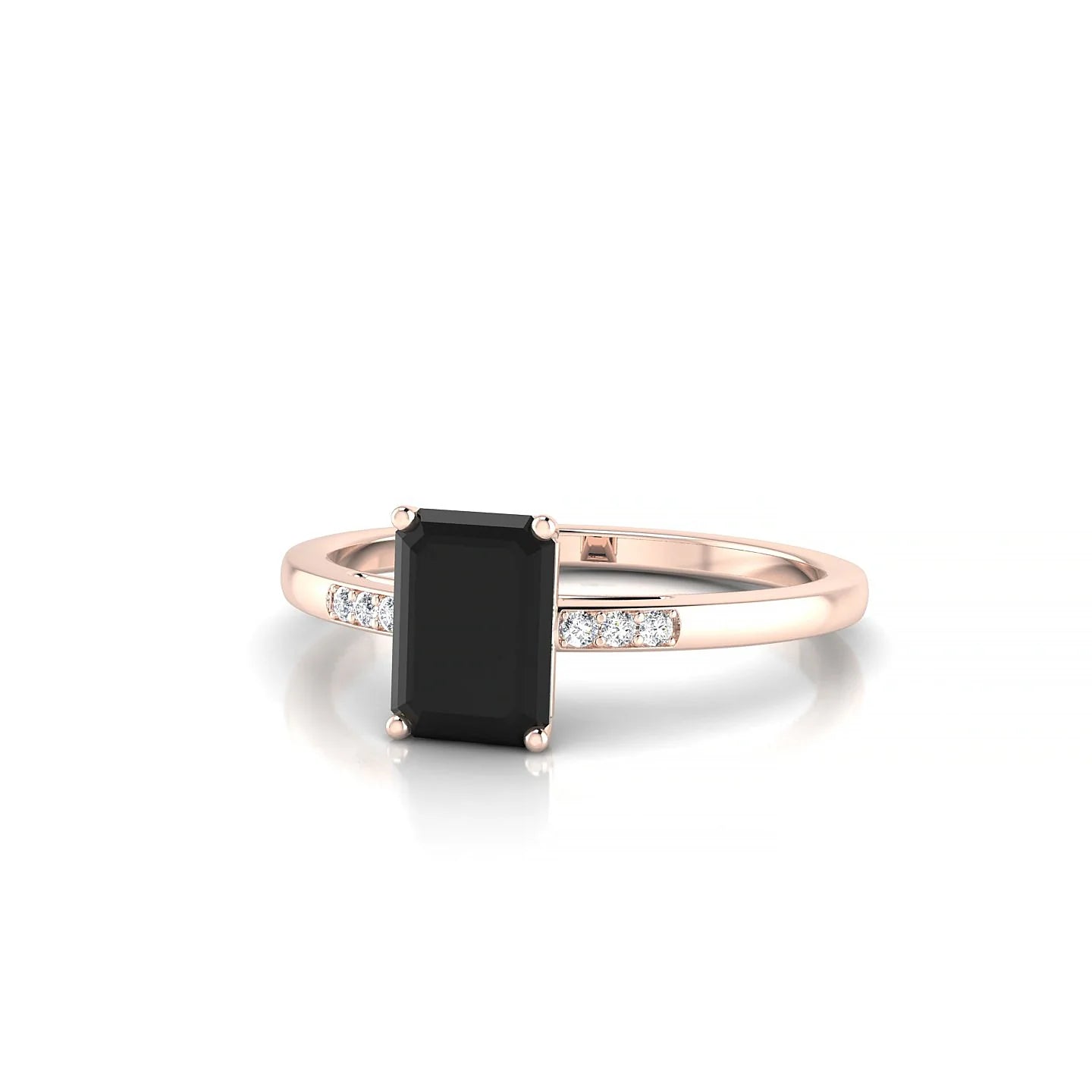 Exquisite | 18k Rose Gold 7 x 5 mm Emerald Black Diamond Ring