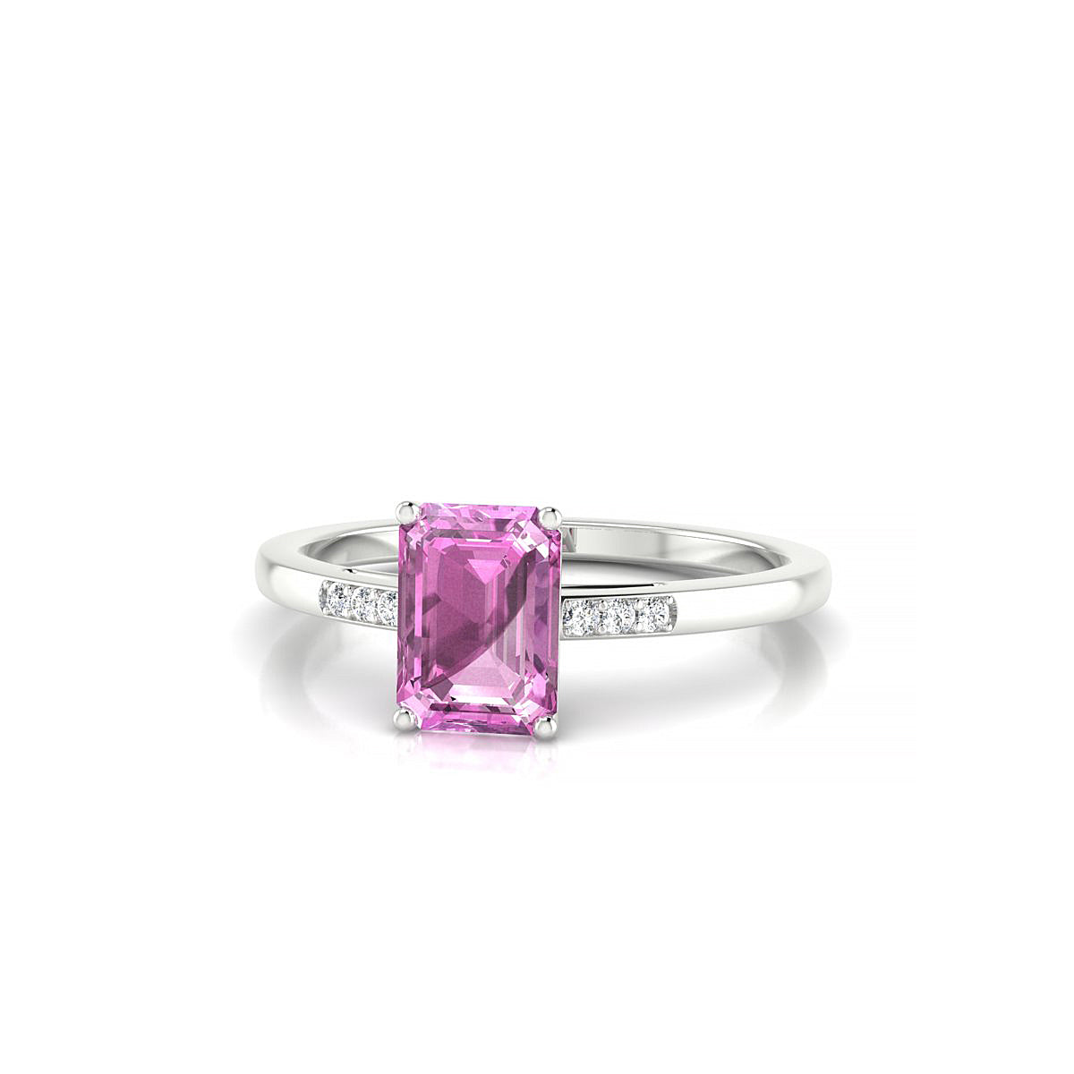 Exquisite | 18k White Gold 7 x 5 mm Emerald Pink Sapphire Ring