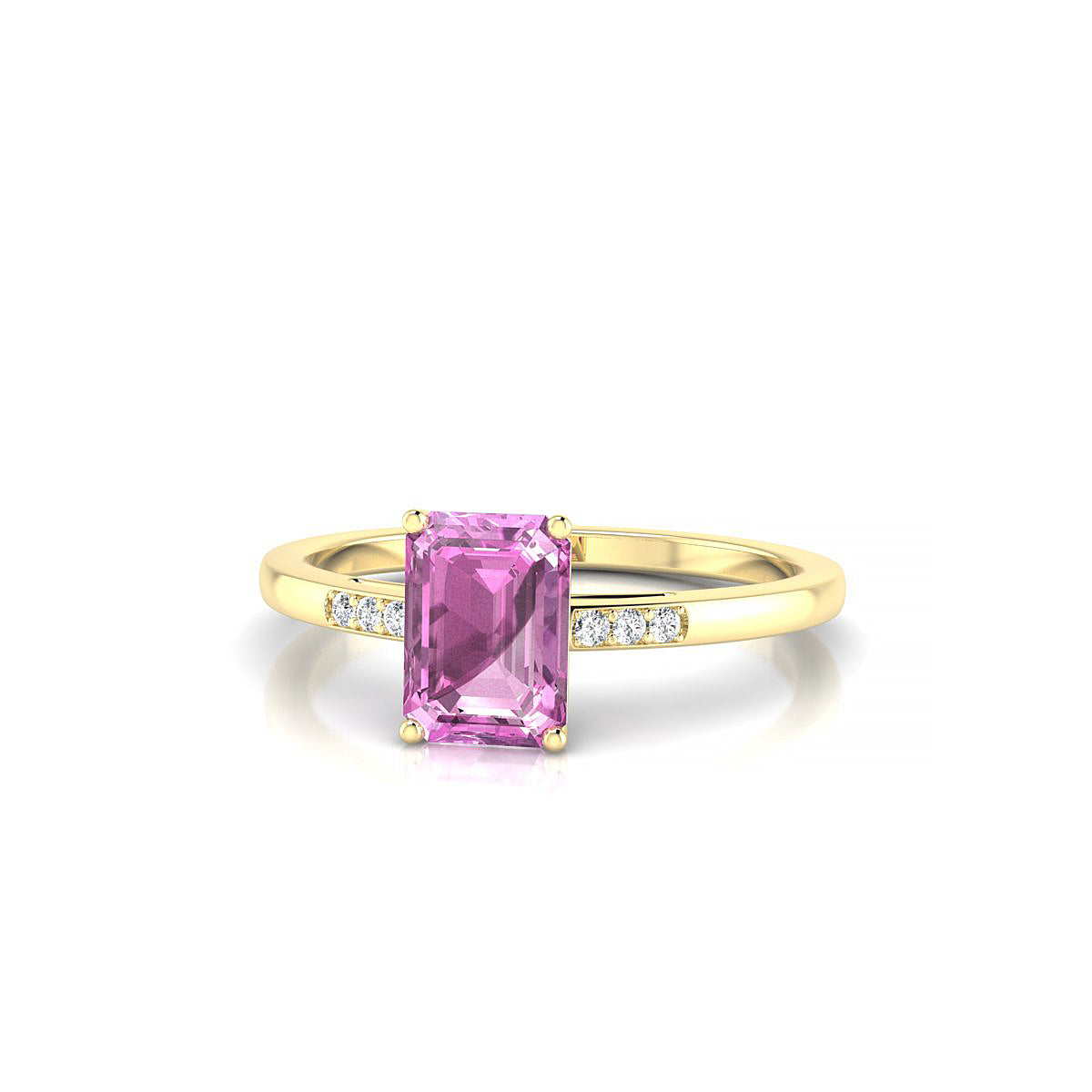Exquisite | 18k Yellow Gold 7 x 5 mm Emerald Pink Sapphire Ring