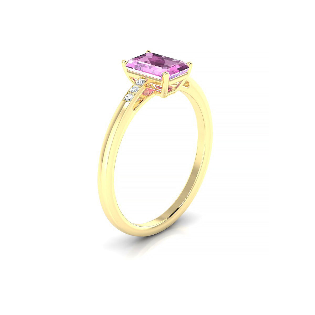 Exquisite | 18k Yellow Gold 7 x 5 mm Emerald Pink Sapphire Ring