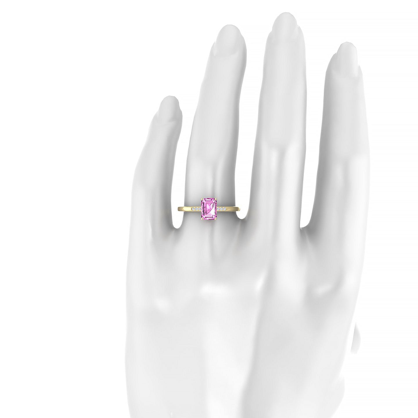 Exquisite | 18k Yellow Gold 7 x 5 mm Emerald Pink Sapphire Ring