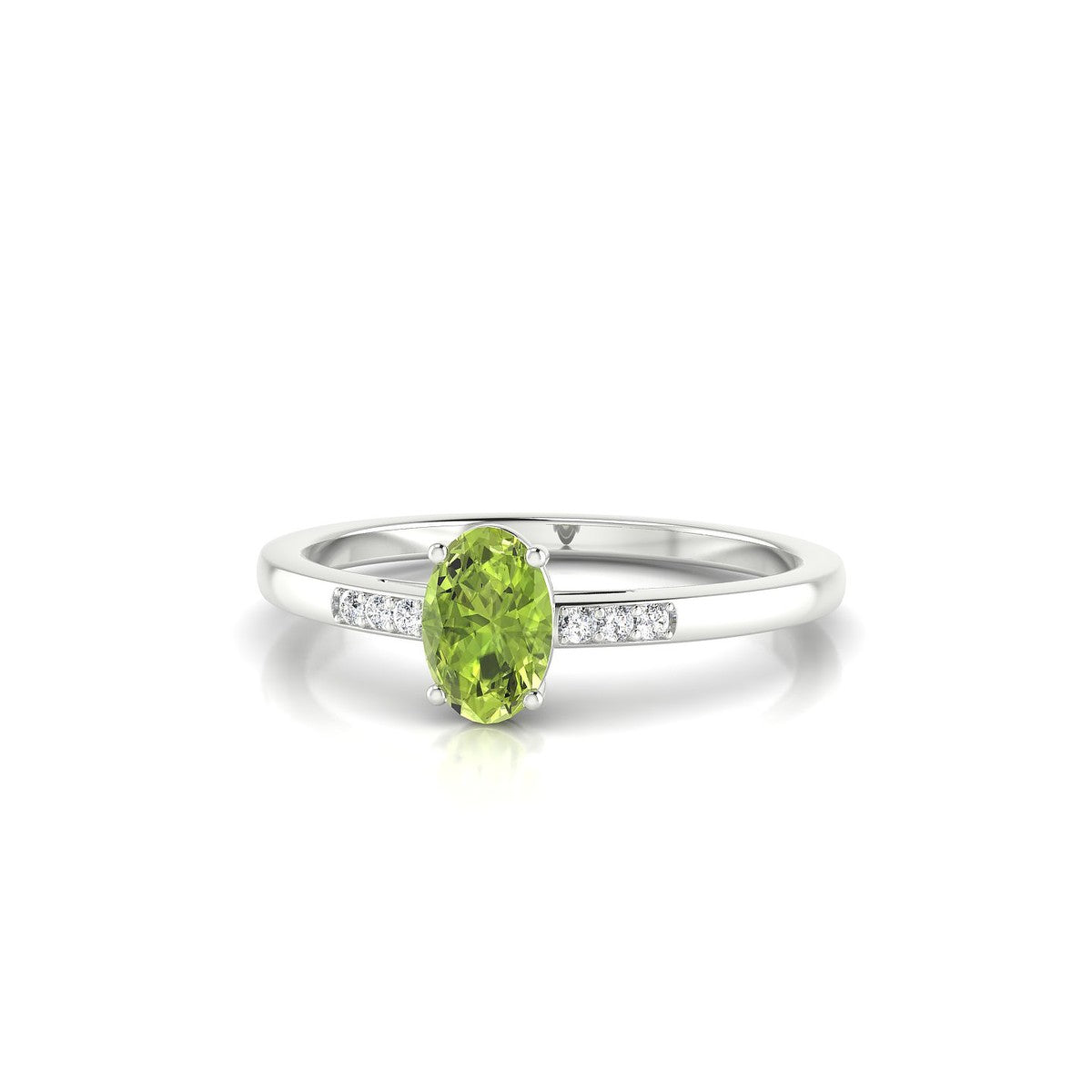 Exquisite | 18k White Gold 6 x 4 mm Oval Peridot Ring