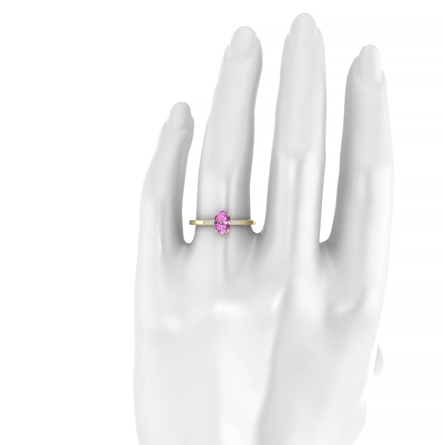 Exquisite | 18k Yellow Gold 7 x 5 mm Oval Pink Sapphire Ring