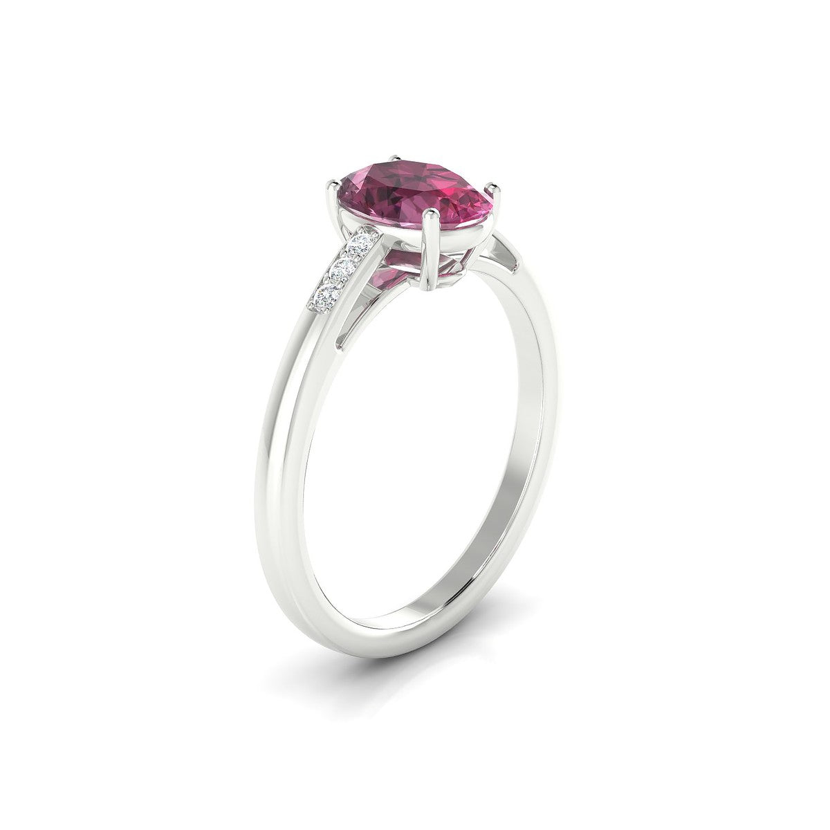 Exquisite | 18k White Gold 8 x 6 mm Oval Rhodolite Ring