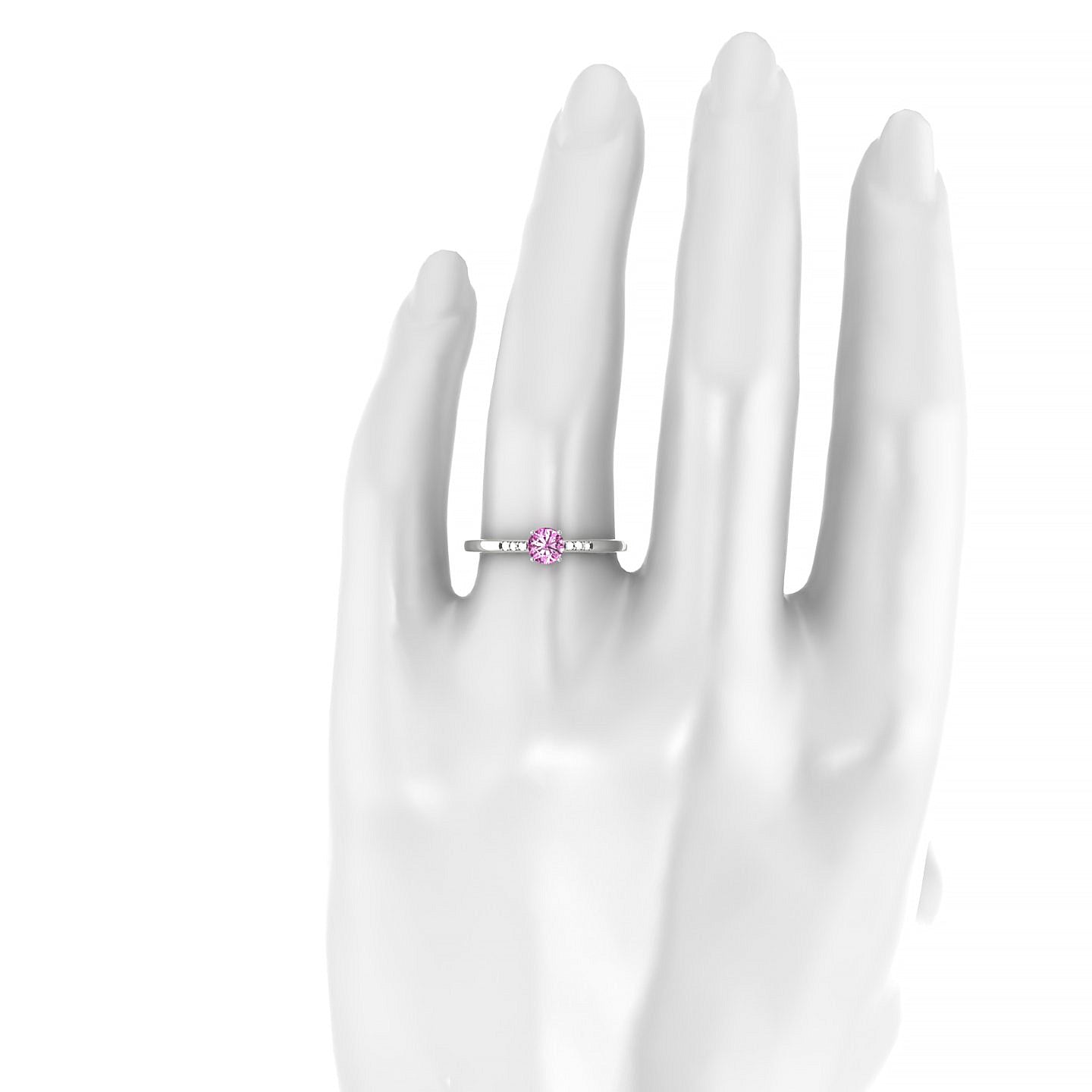 Exquisite | 18k White Gold 4.5 mm Round Pink Sapphire Ring