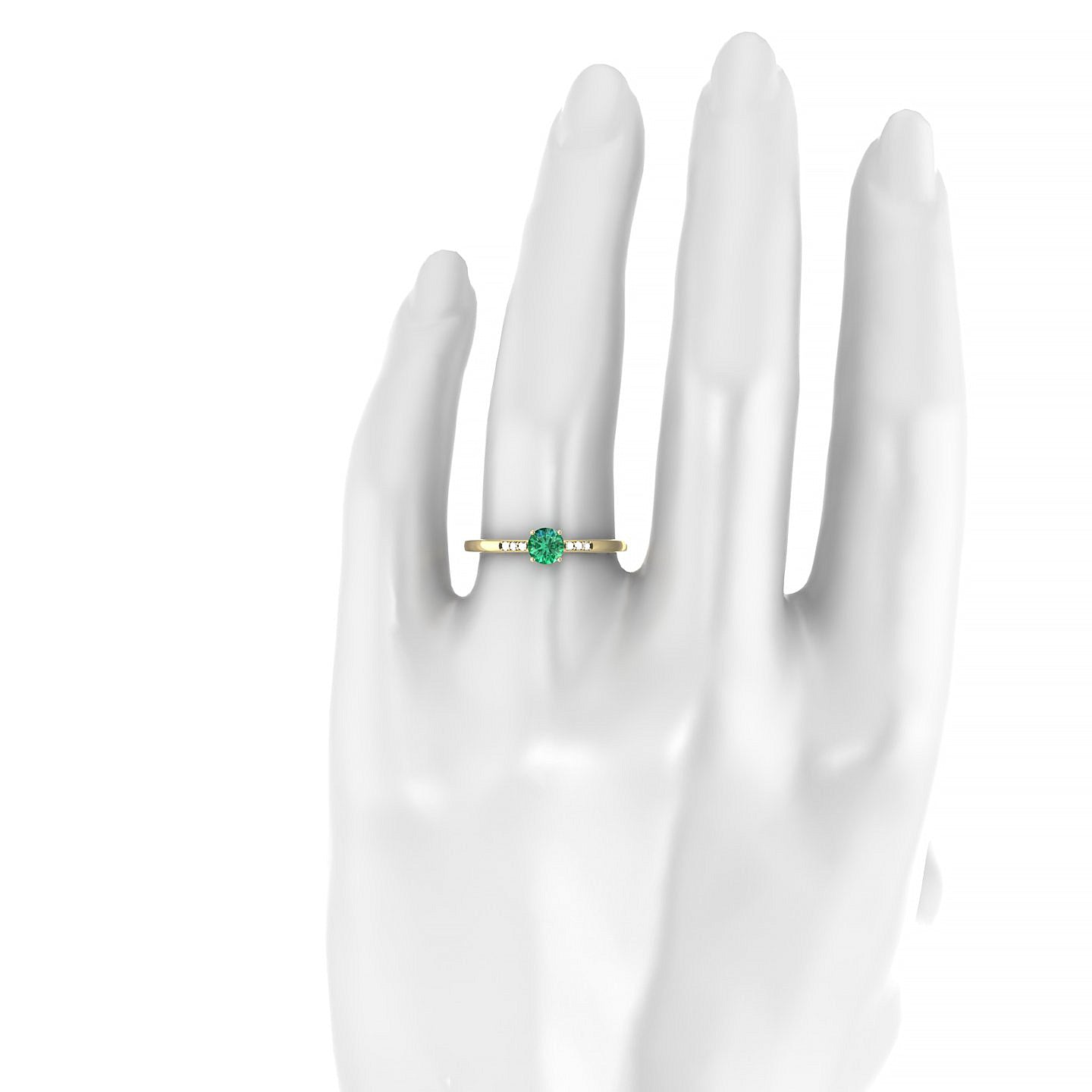 Exquisite | 18k Yellow Gold 4.5 mm Round Emerald Ring
