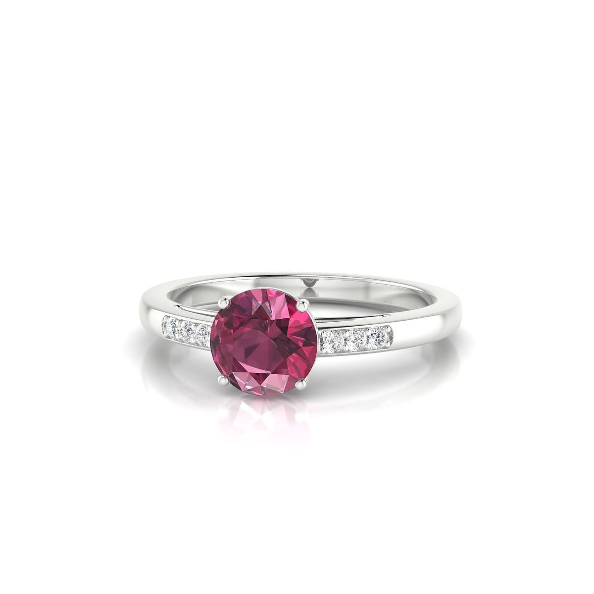 Exquisite | 18k White Gold 6 mm Round Rhodolite Ring