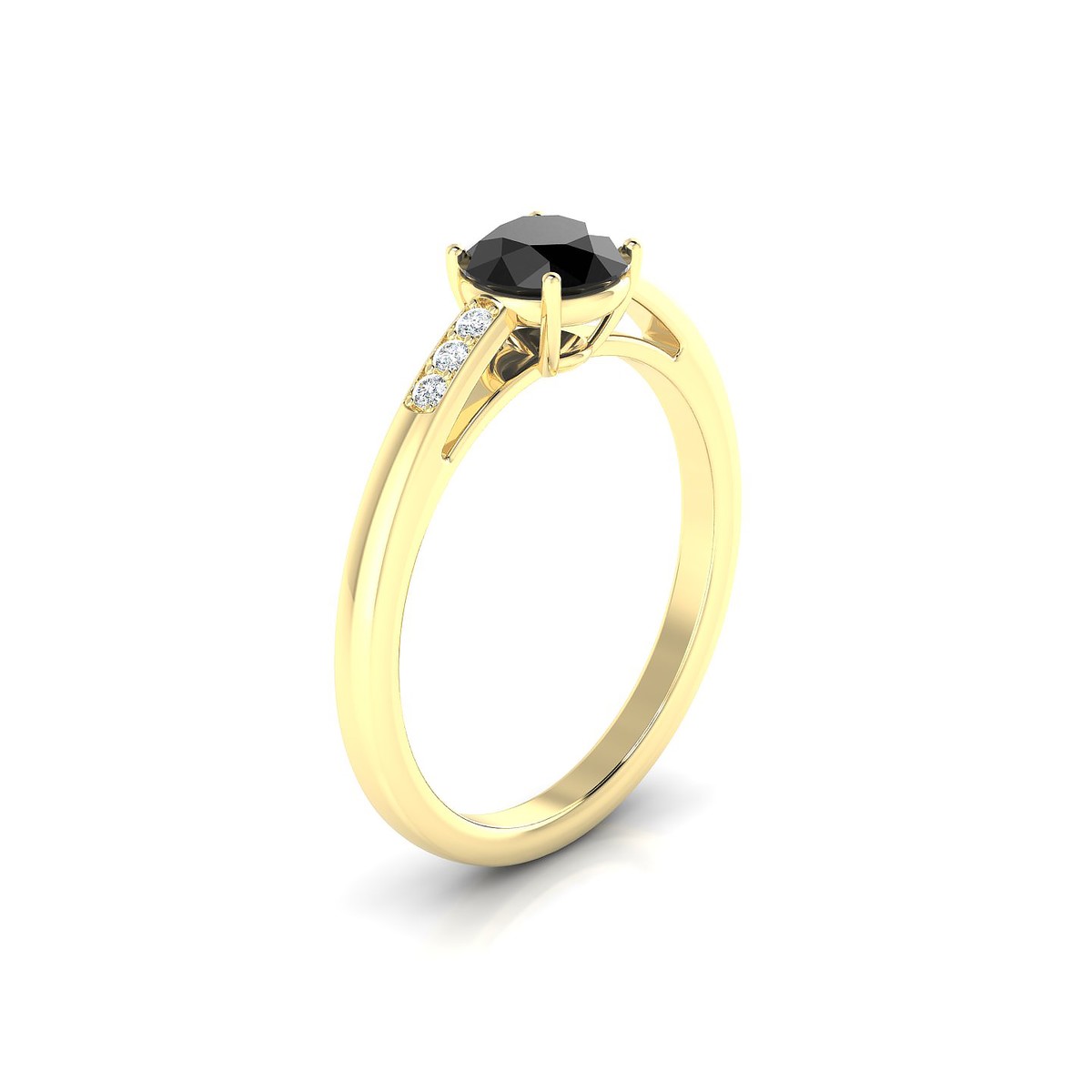 Exquisite | 18k Yellow Gold 6 mm Round Black Diamond Ring