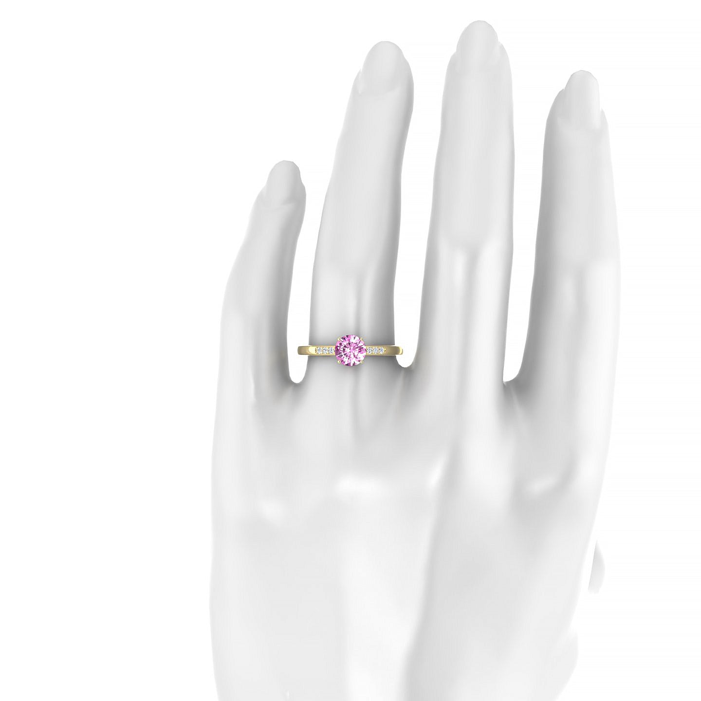 Exquisite | 18k Yellow Gold 6 mm Round Pink Sapphire Ring