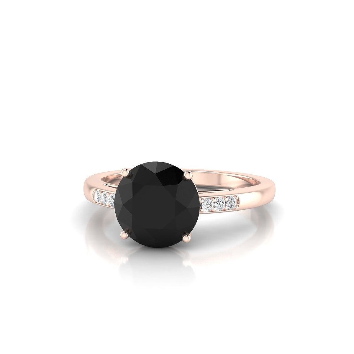 Exquisite | 18k Rose Gold 8 mm Round Black Diamond Ring