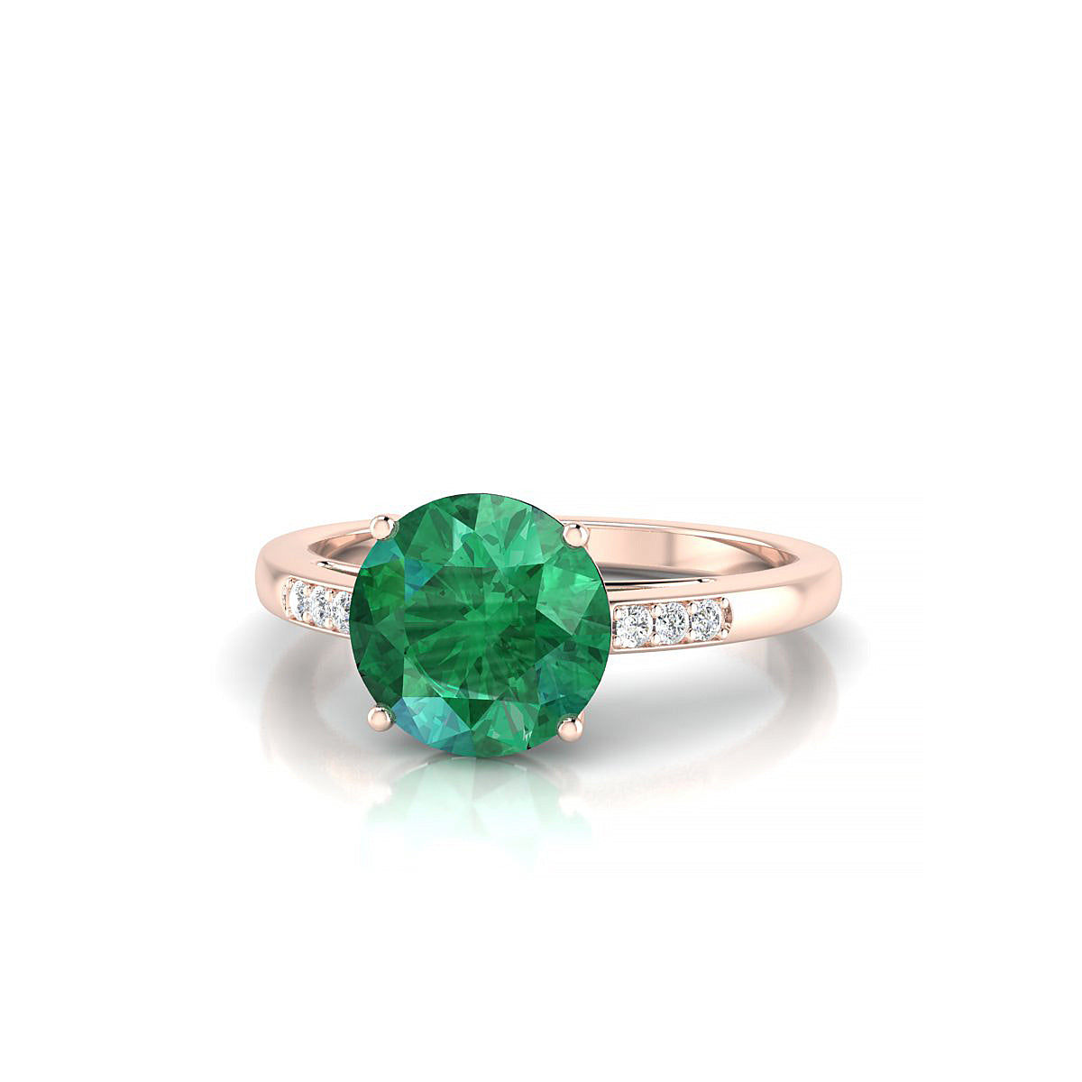 Exquisite | 18k Rose Gold 8 mm Round Emerald Ring