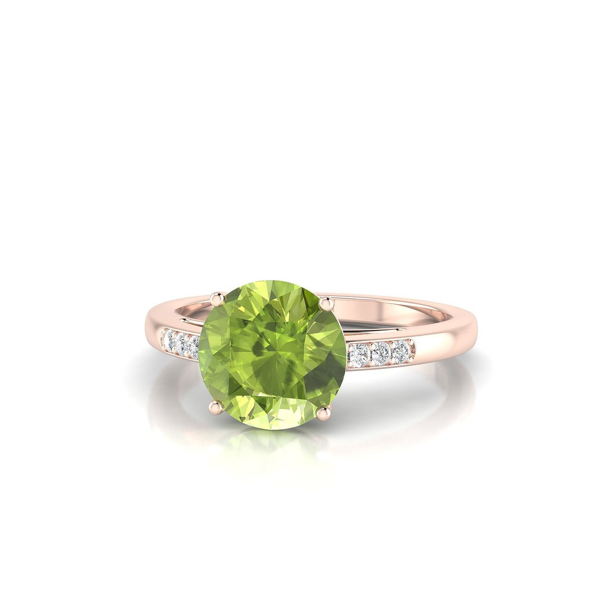 Exquisite | 18k Rose Gold 8 mm Round Peridot Ring