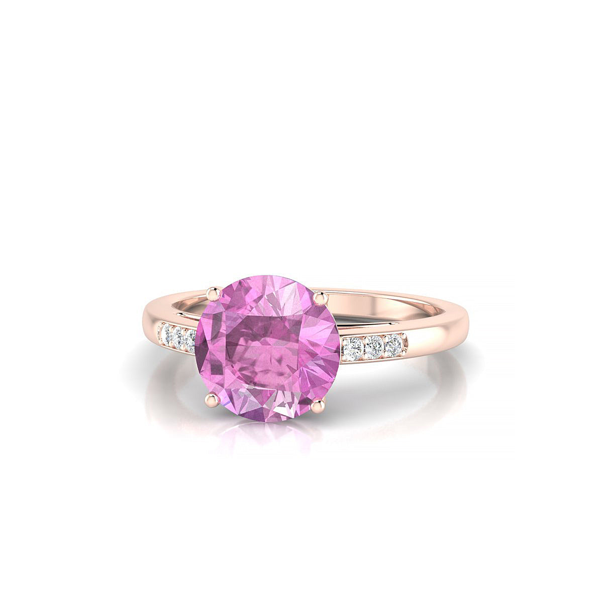 Exquisite | 18k Rose Gold 8 mm Round Pink Sapphire Ring