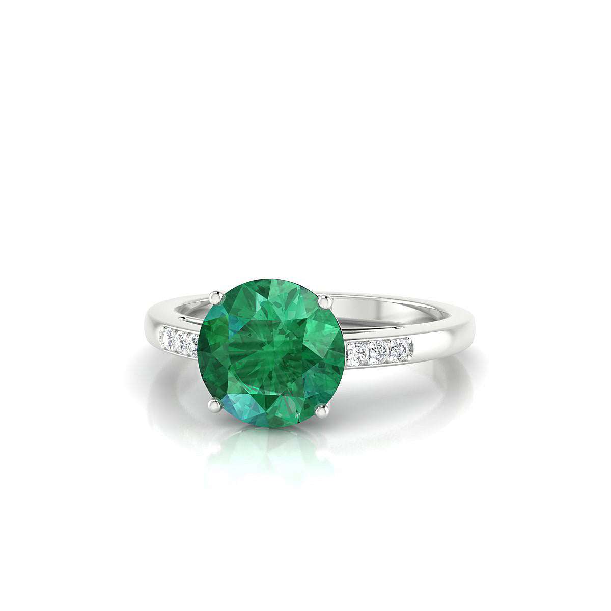 Exquisite | 18k White Gold 8 mm Round Emerald Ring