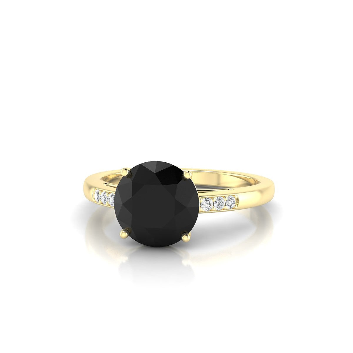 Exquisite | 18k Yellow Gold 8 mm Round Black Diamond Ring
