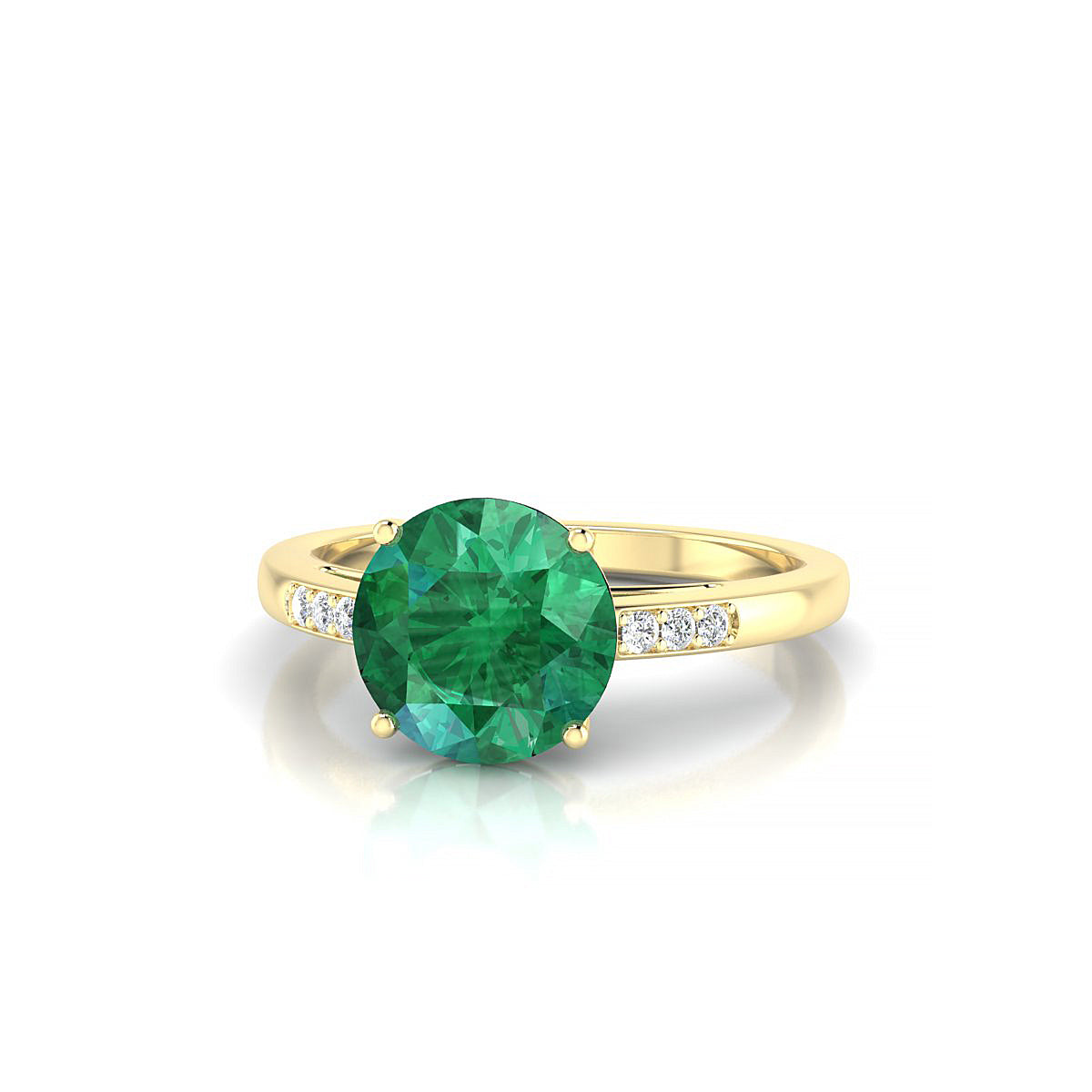 Exquisite | 18k Yellow Gold 8 mm Round Emerald Ring