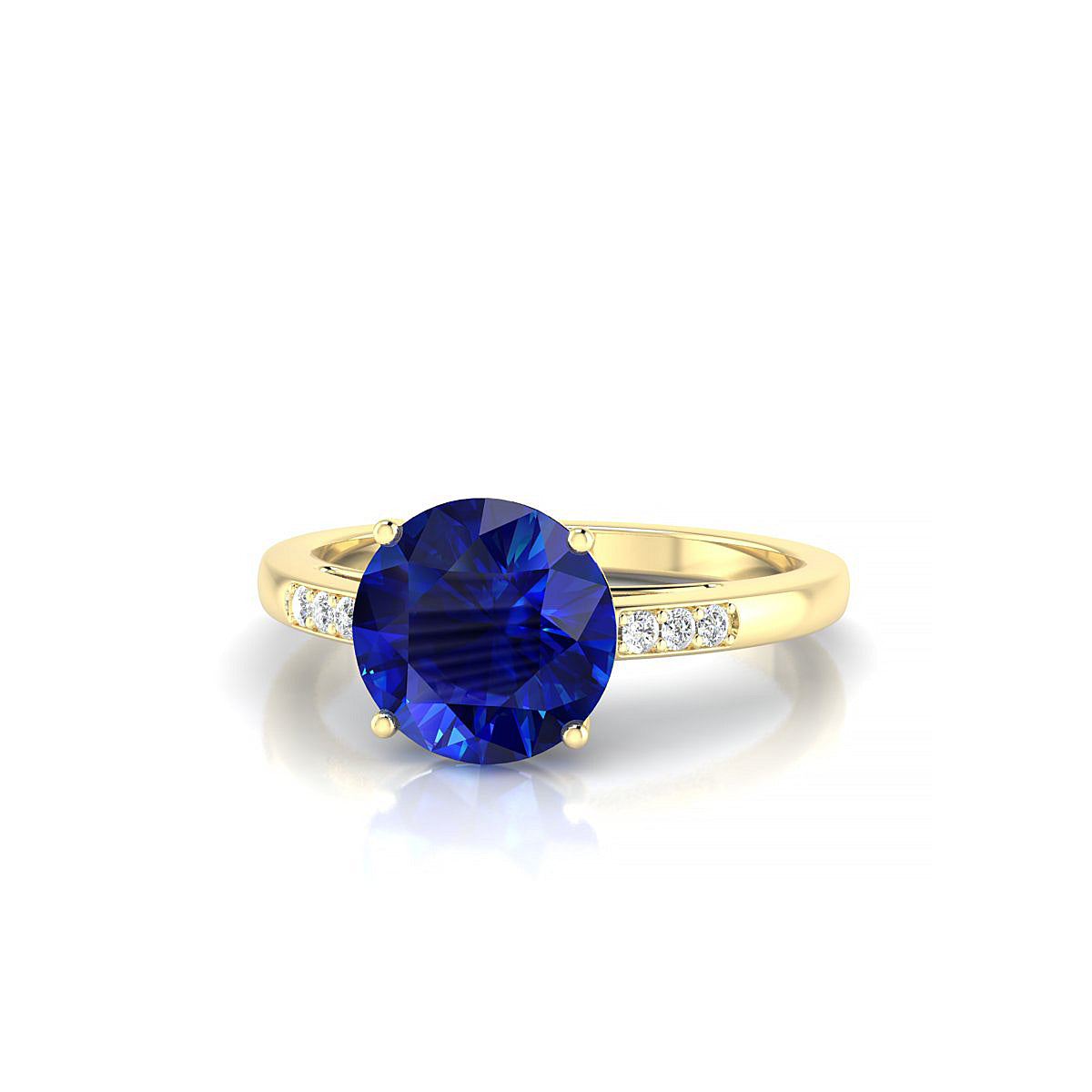 Exquisite | 18k Yellow Gold 8 mm Round Sapphire Ring