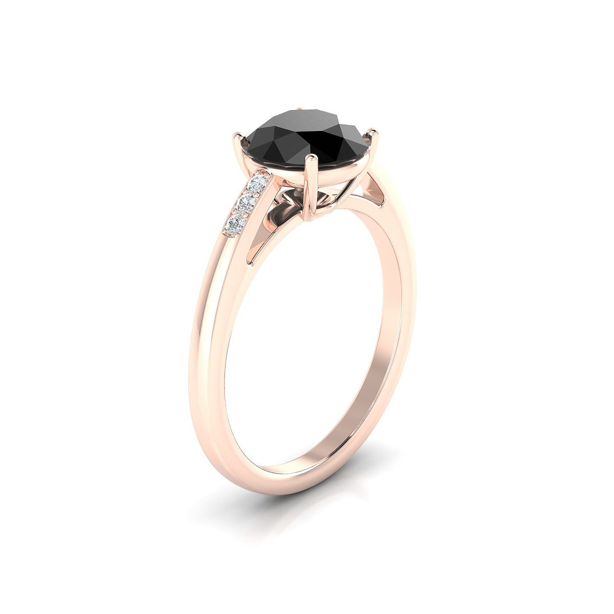 Exquisite | 18k Rose Gold 8 mm Round Black Diamond Ring