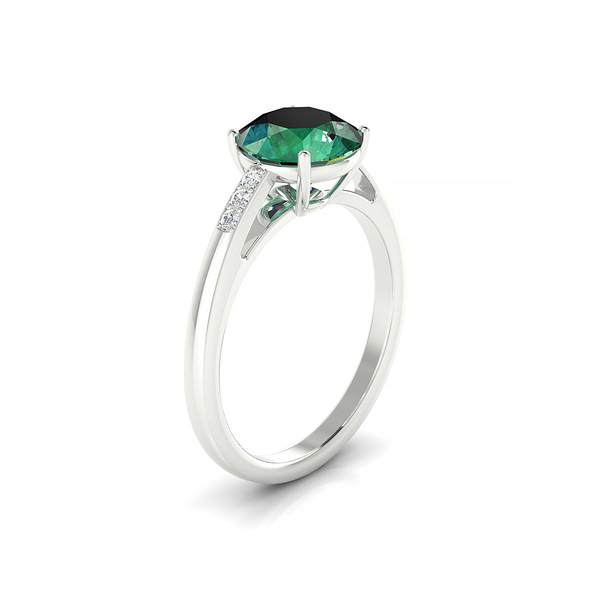 Exquisite | 18k White Gold 8 mm Round Emerald Ring