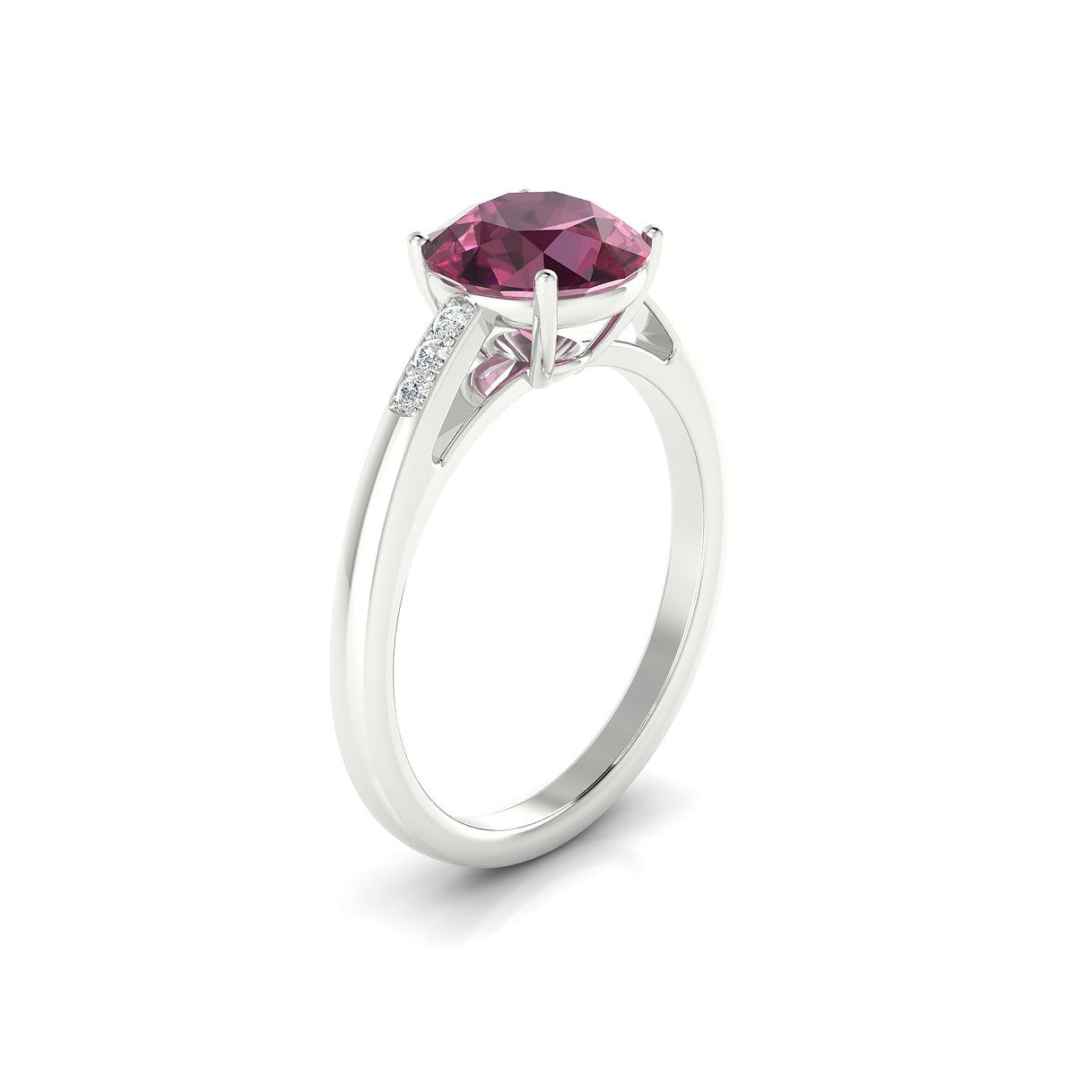 Exquisite | 18k White Gold 8 mm Round Rhodolite Ring