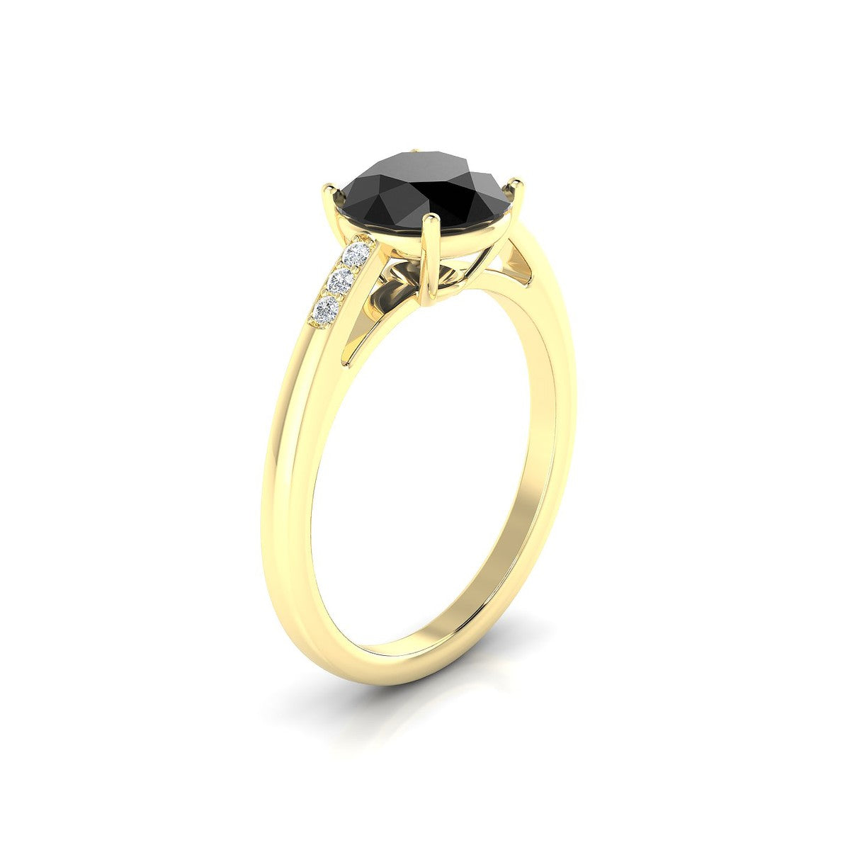 Exquisite | 18k Yellow Gold 8 mm Round Black Diamond Ring