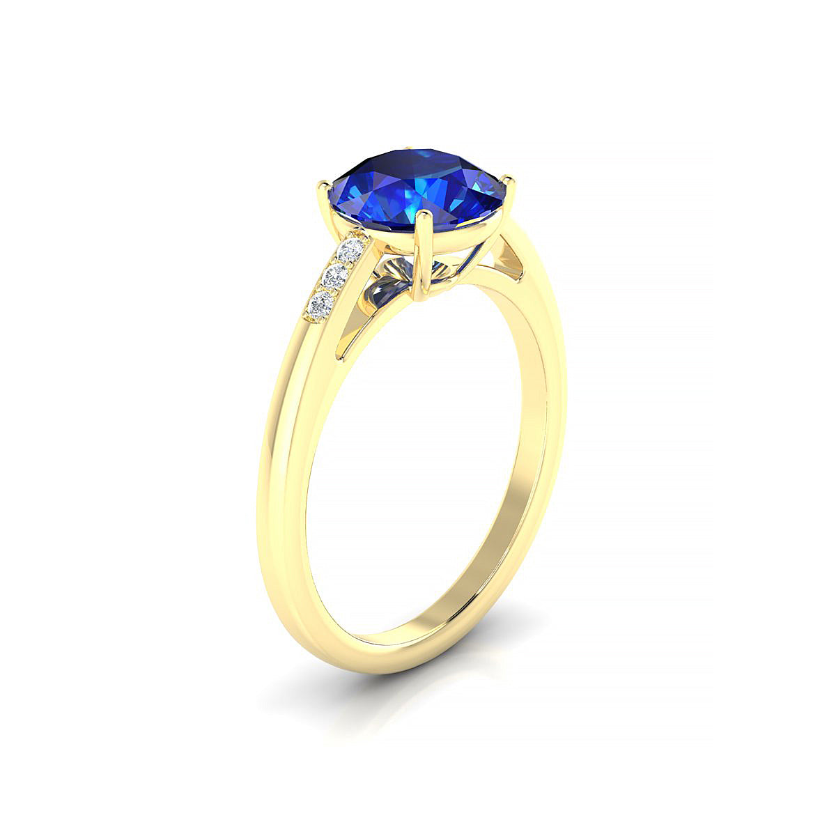 Exquisite | 18k Yellow Gold 8 mm Round Sapphire Ring