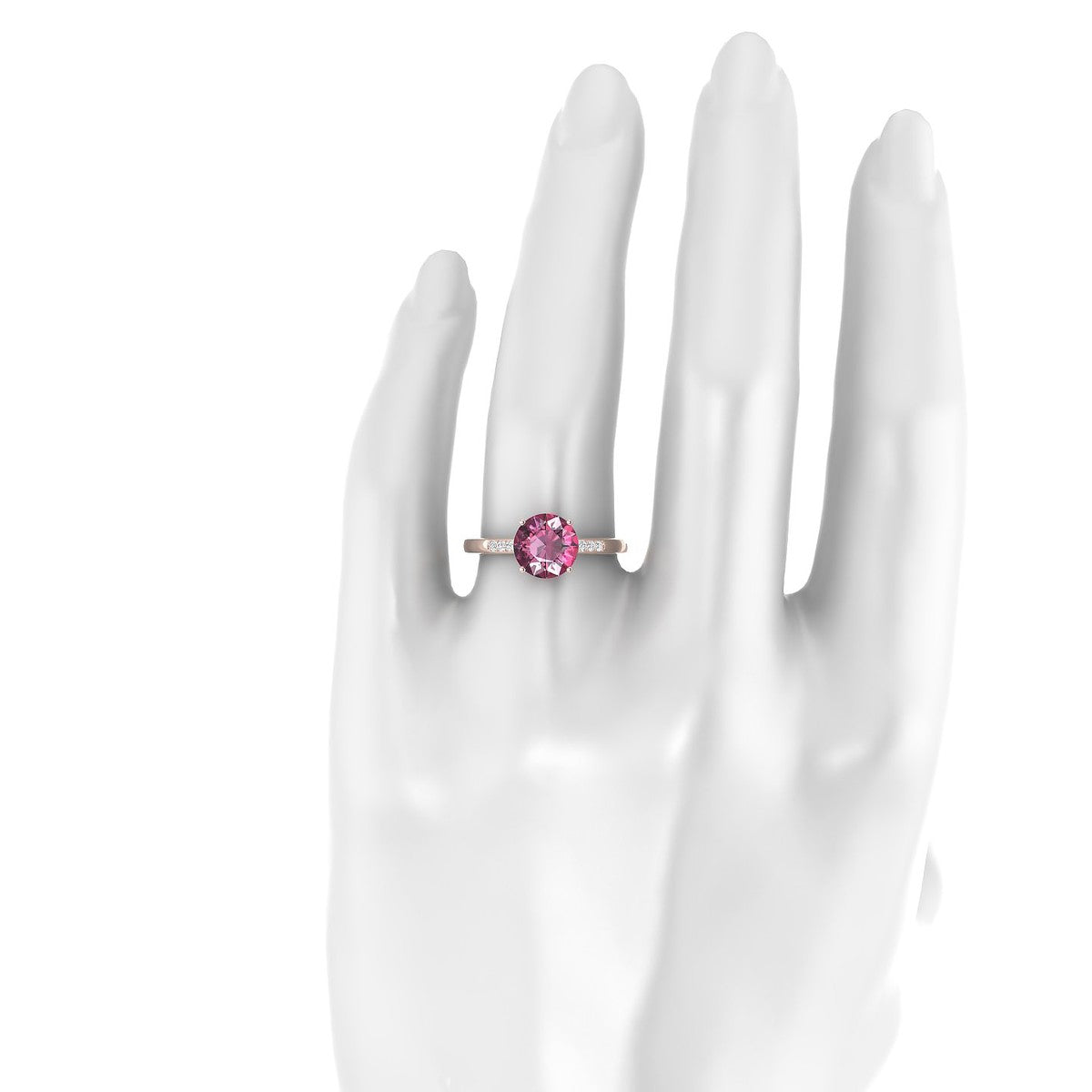 Exquisite | 18k Rose Gold 8 mm Round Rhodolite Ring