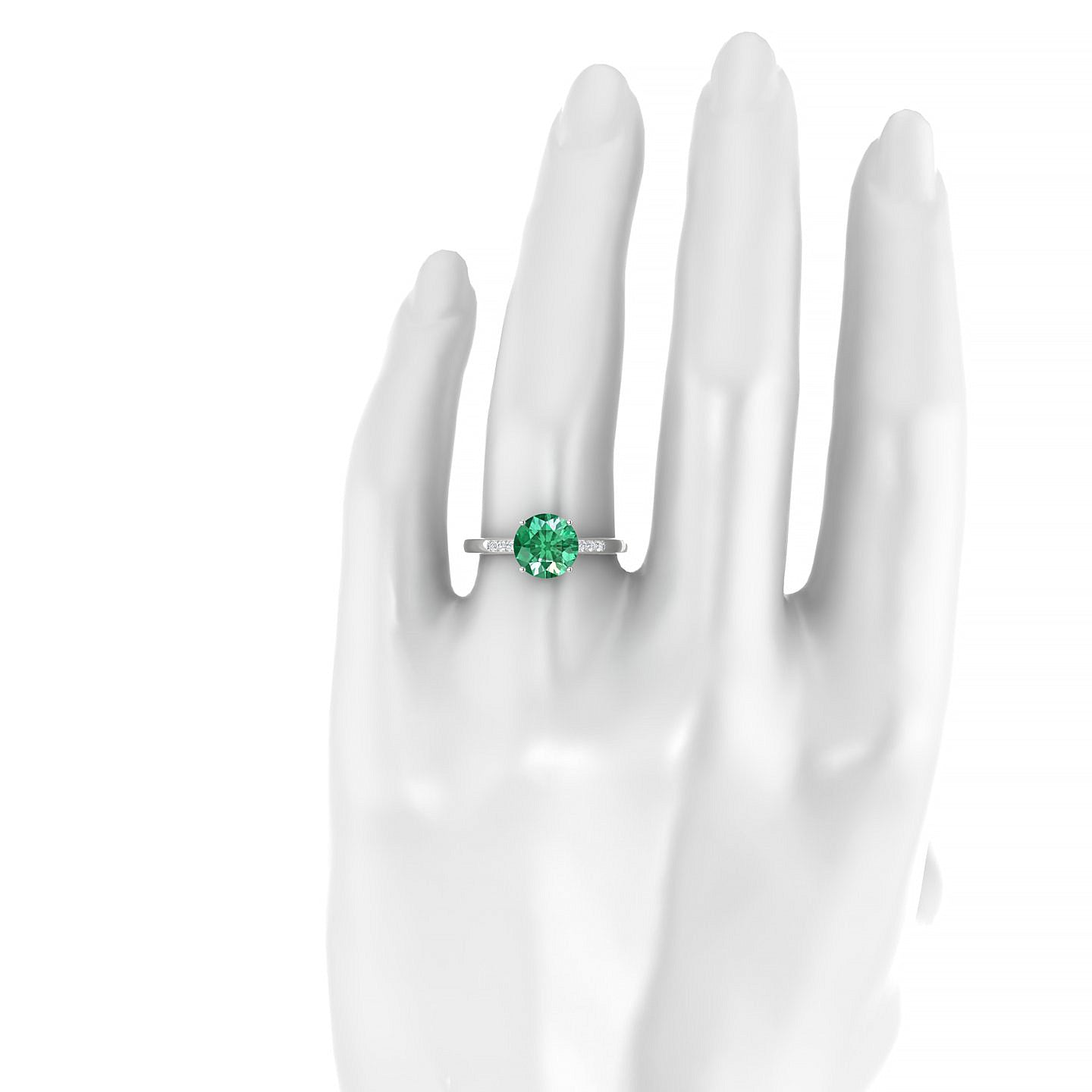 Exquisite | 18k White Gold 8 mm Round Emerald Ring