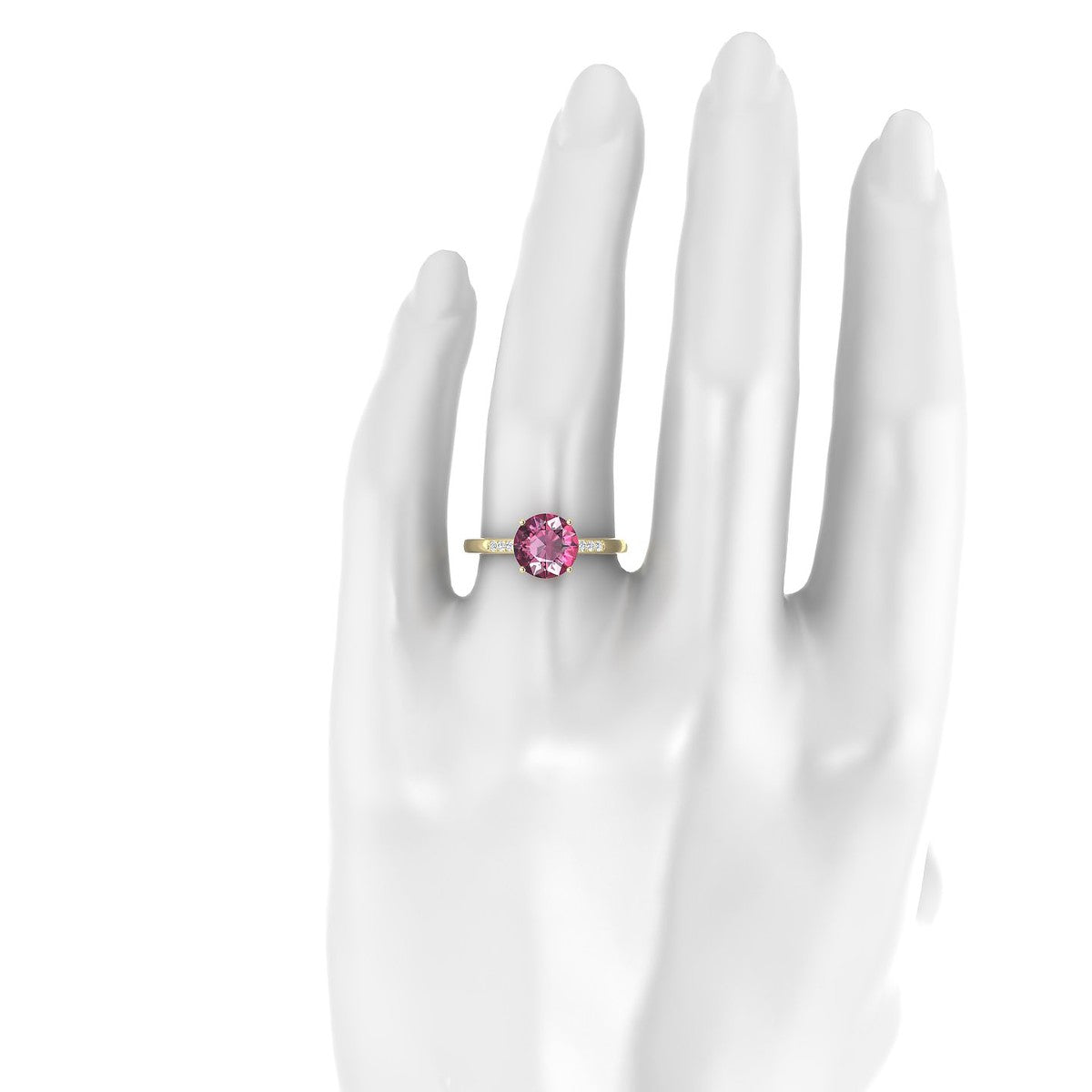 Exquisite | 18k Yellow Gold 8 mm Round Rhodolite Ring